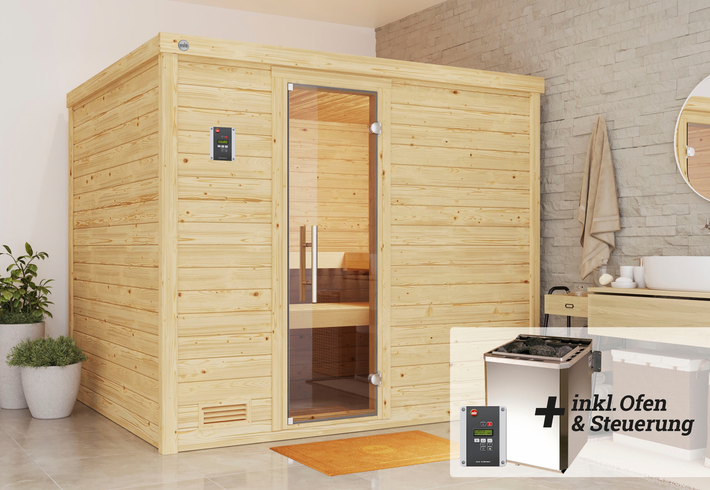 weka Sauna »Bergen« Set,  7,5 kW Bio-Ofen mit digitaler Steuerung
