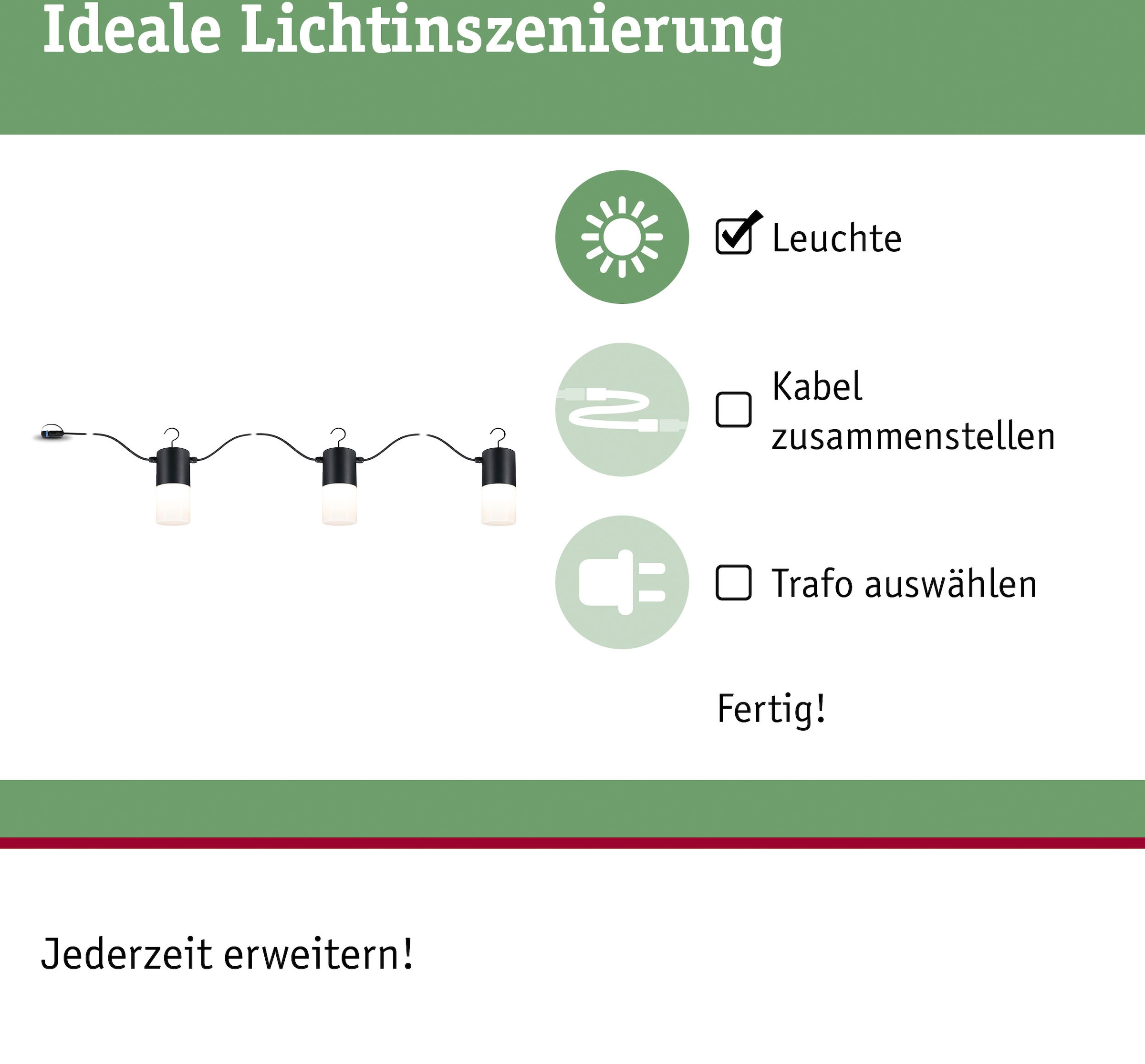 Paulmann LED Gartenleuchte »Outdoor Plug & Shine Leuchtenkette Tubs IP44 3000K 24V E14«, 3 flammig, Leuchtmittel E14 | LED fest integriert, E14, IP44