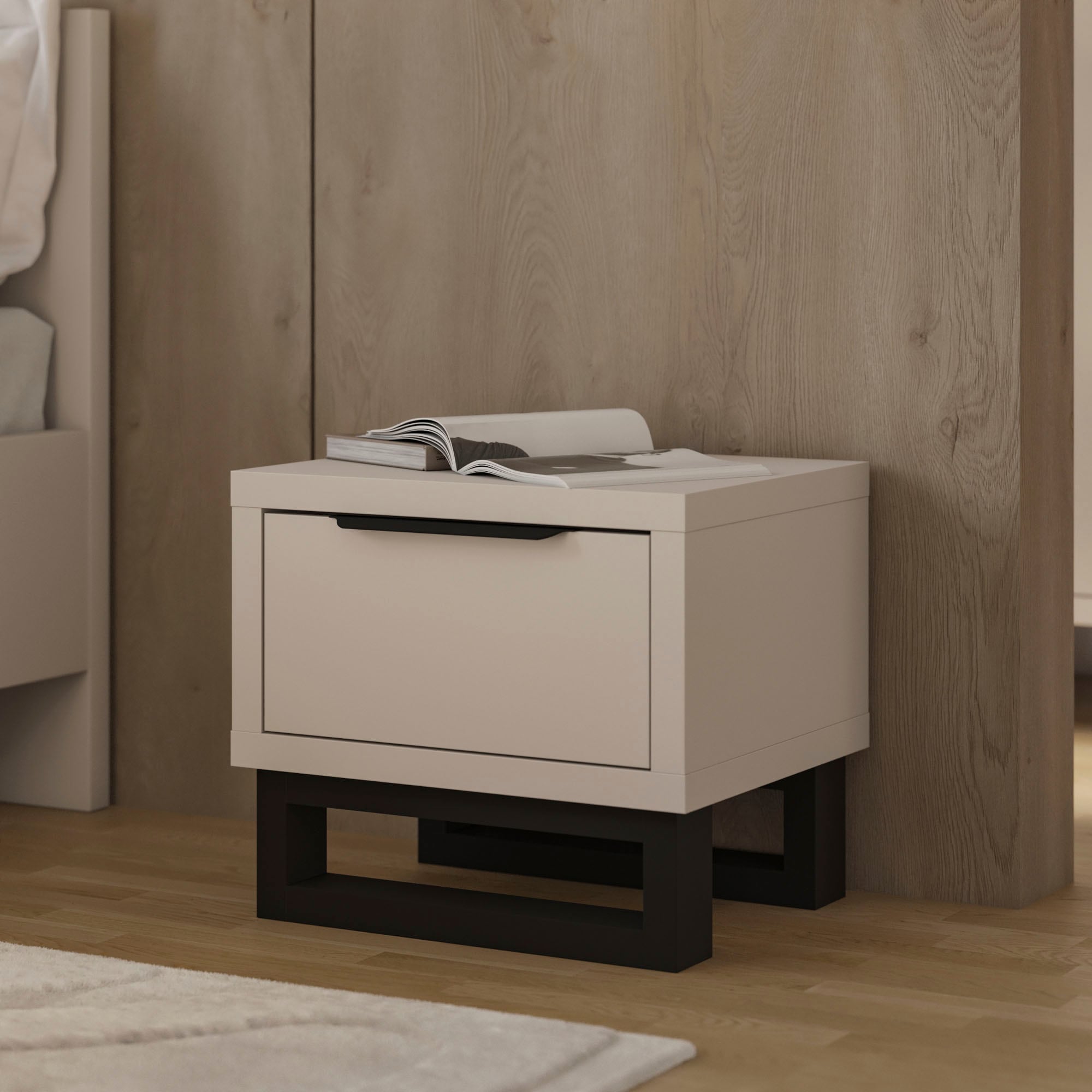 Home affaire Schlafzimmer-Set »Bronne,Komplettschlafzimmer (Set,4-St)« 4 tlg. Schlafzimmer-Set,Schrank 4Trg 2xNako, Bett180/200, Kufen Metalloptik