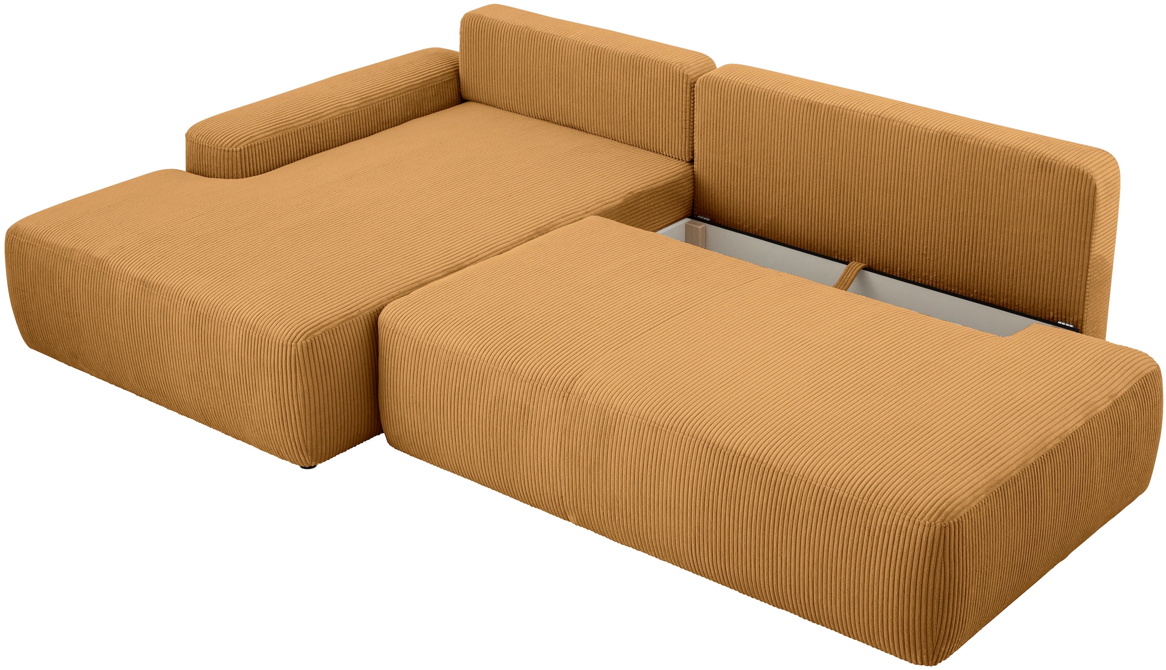 INOSIGN Ecksofa »TORGE, Schlafsofa Cord, Samtvelours u. Strukur fein, Couch in L-Form«, Schlaffunktion und Bettkasten, Liegefläche: 210x125 cm, neues Design