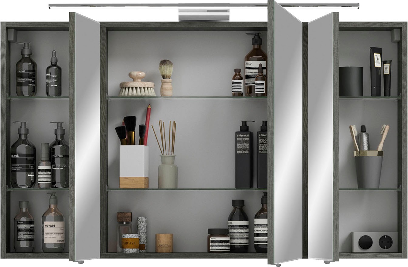 Saphir Badmöbel-Set »6005 Sprint 4-teilig, Keramik-Waschtisch mit LED-Spiegelschrank«, (5 St.), Unterschrank, Midischrank, inkl. Türdämpfer, 5 Türen, 5 Schubladen