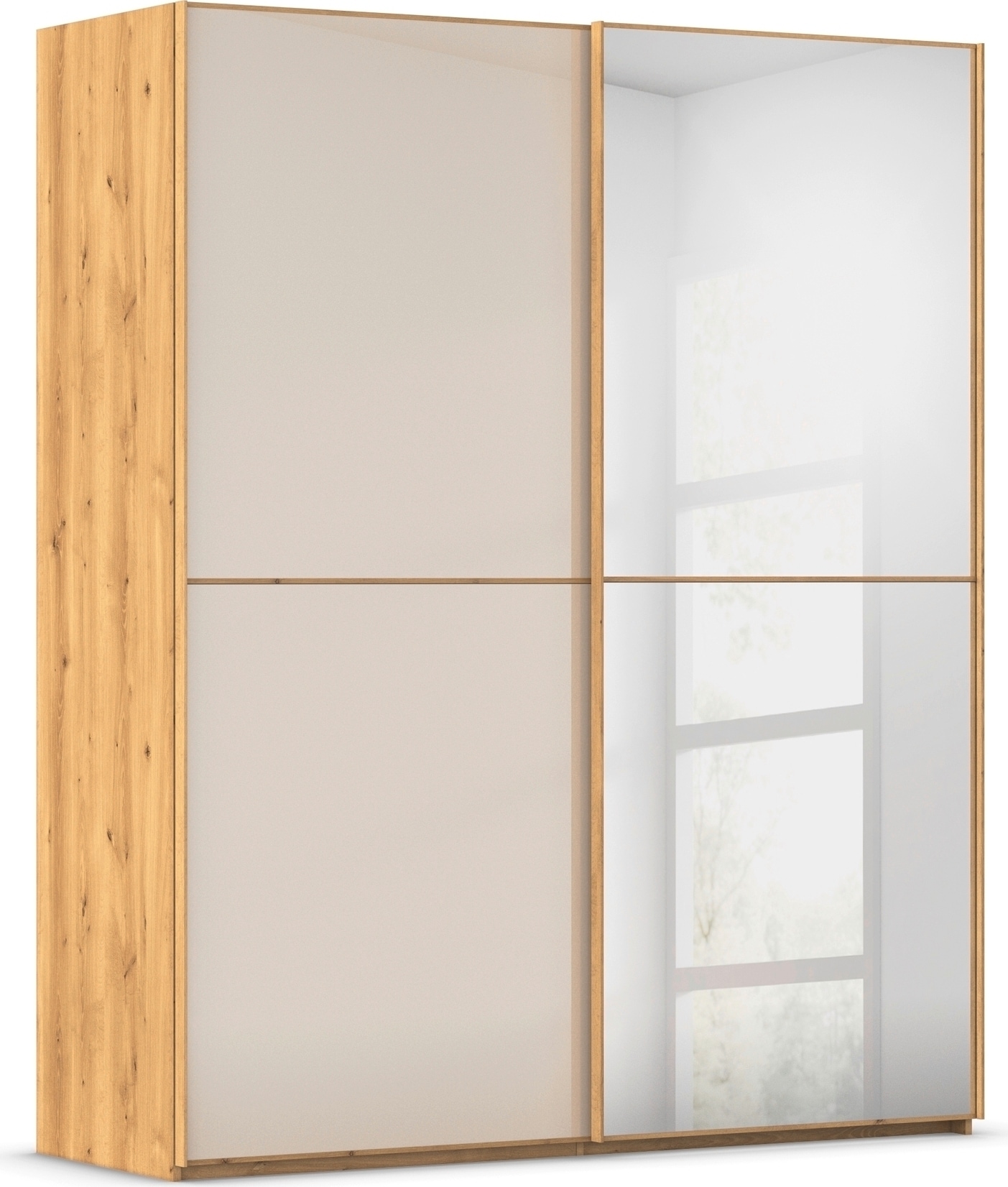 rauch Schwebetürenschrank »Kleiderschrank Schrank Garderobe Schlafzimmerschrank SCALE-DUO« edle zweigeteilte Türen Spiegel/Glas-Mix 3 Zierleisten MADE IN GERMANY