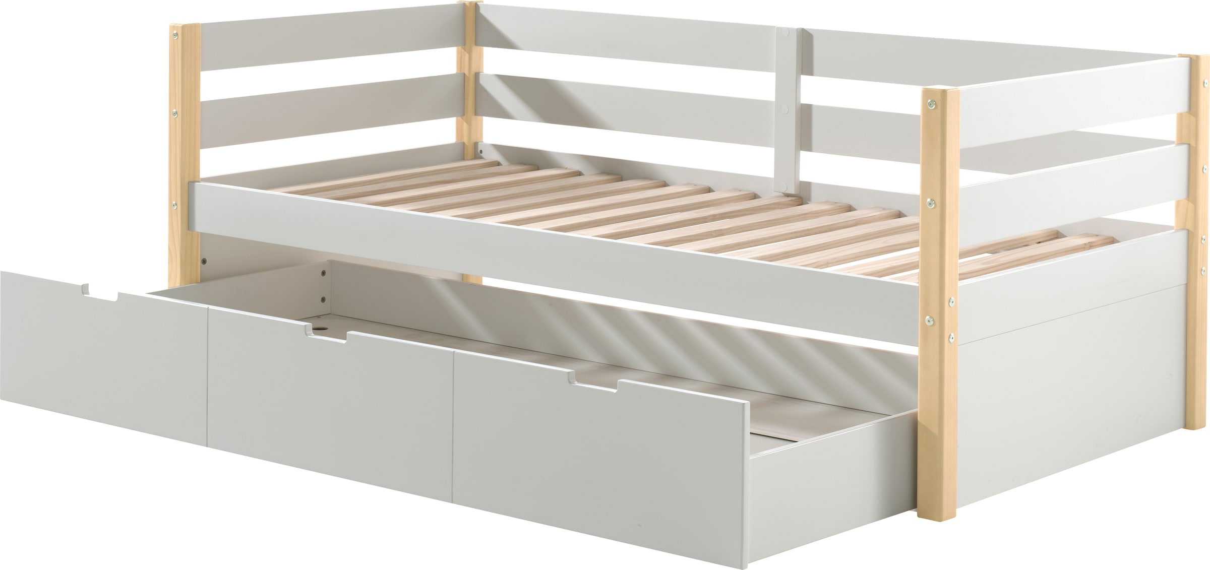 Vipack Einzelbett, (Made in Europe), Kojenbett mit seitlichem Umbau und Bettpfosten, Liegefläche 90 x 200cm
