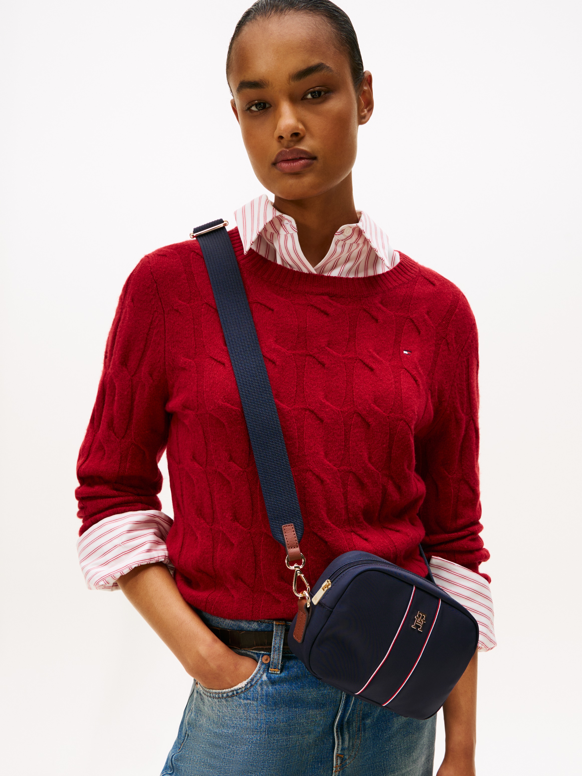 Tommy Hilfiger Mini Bag »TH ESSENTAIL« Damen Umhägetasche, Schultertasche mit Streifen und TH-Logoemblem