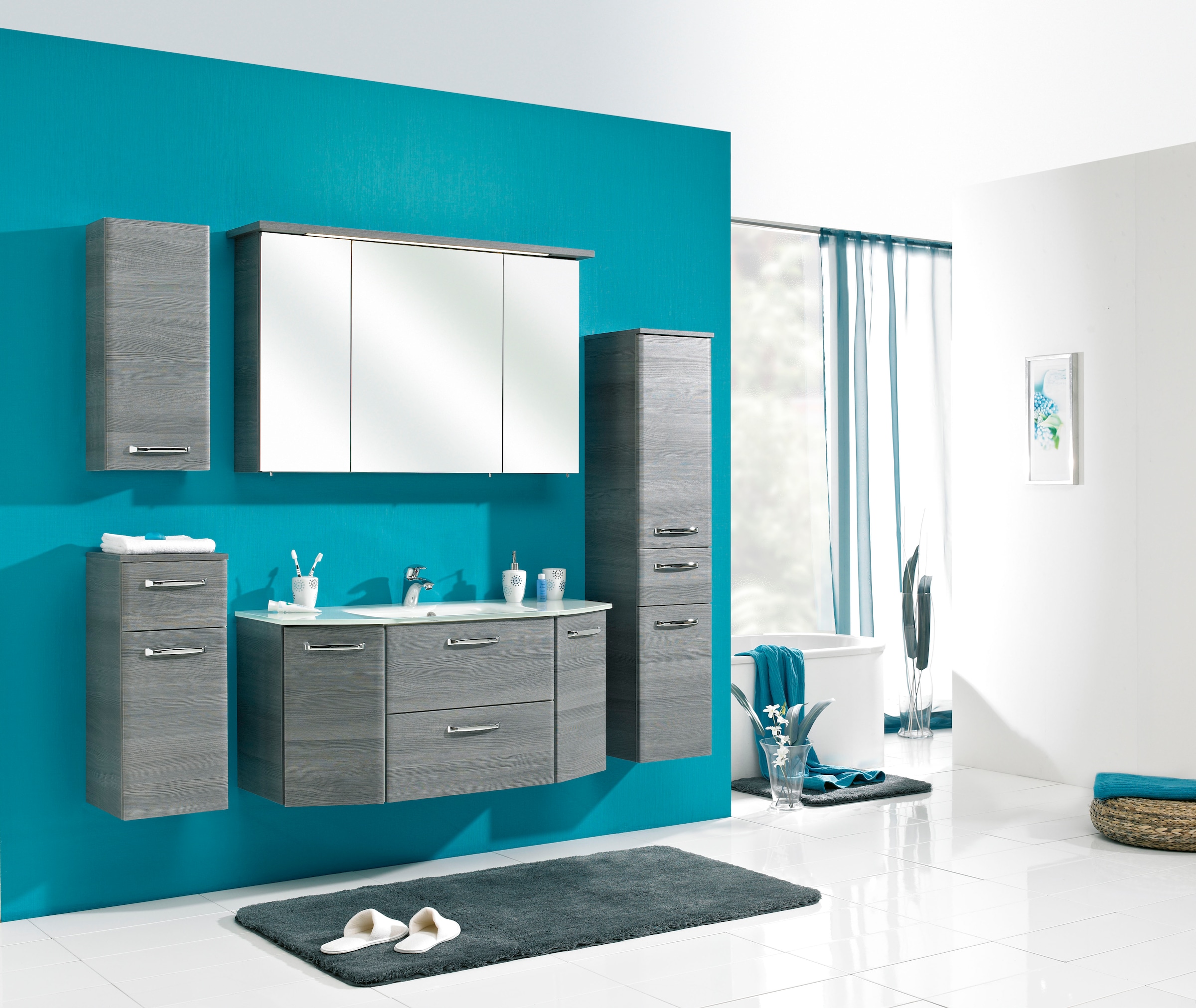 Saphir Midischrank »Quickset Badschrank 30 cm breit, 2 Türen, 1 Schublade, 3 Einlegeböden«, Badezimmer-Midischrank inkl. Türdämpfer, Griffe in Chrom glänzend