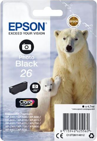 Epson Tintenpatrone »Photo Black 26«, original Druckerpatrone 26 Foto schwarz C13T26114012