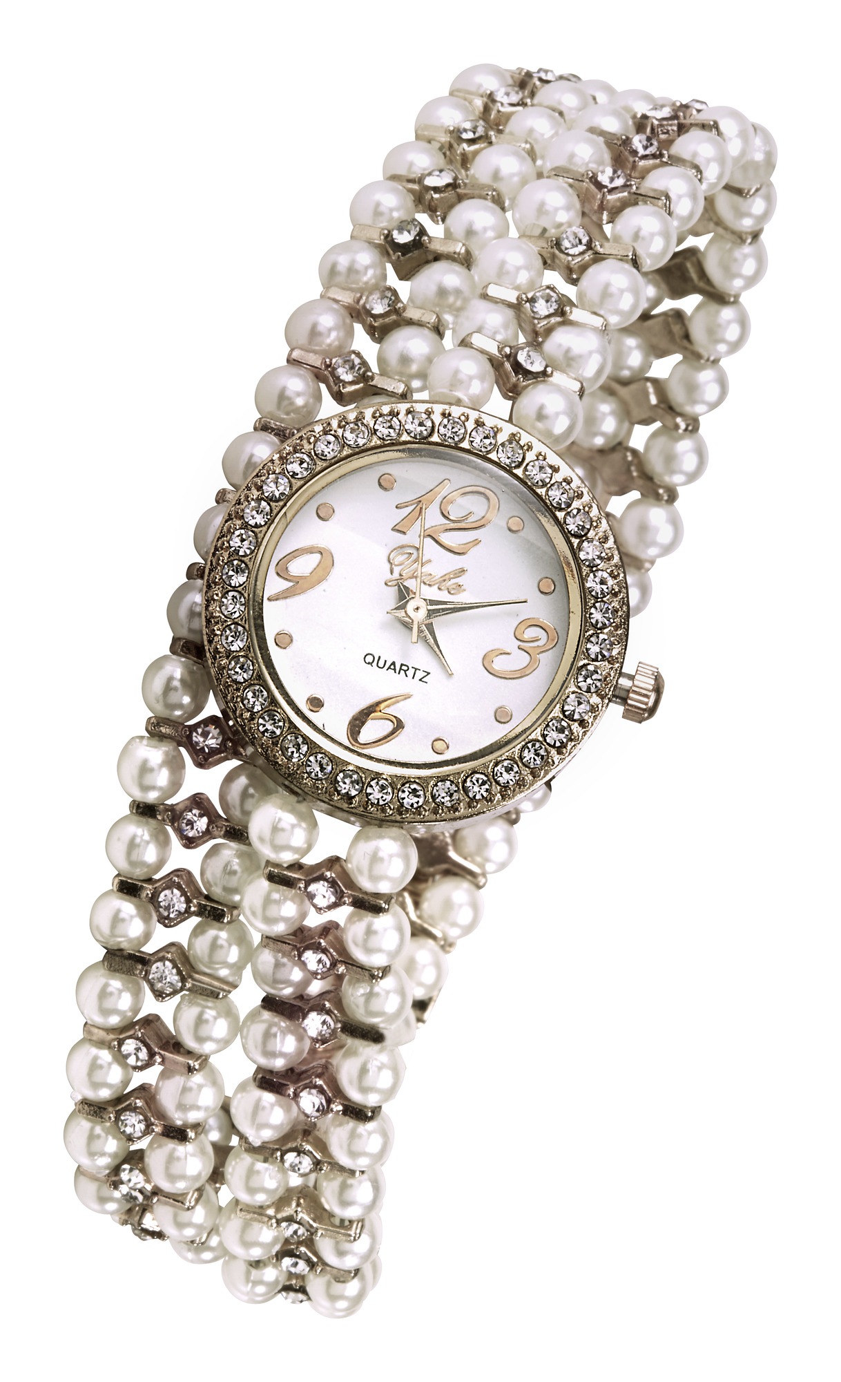 Armbanduhr mit Perlen und Glassteinen