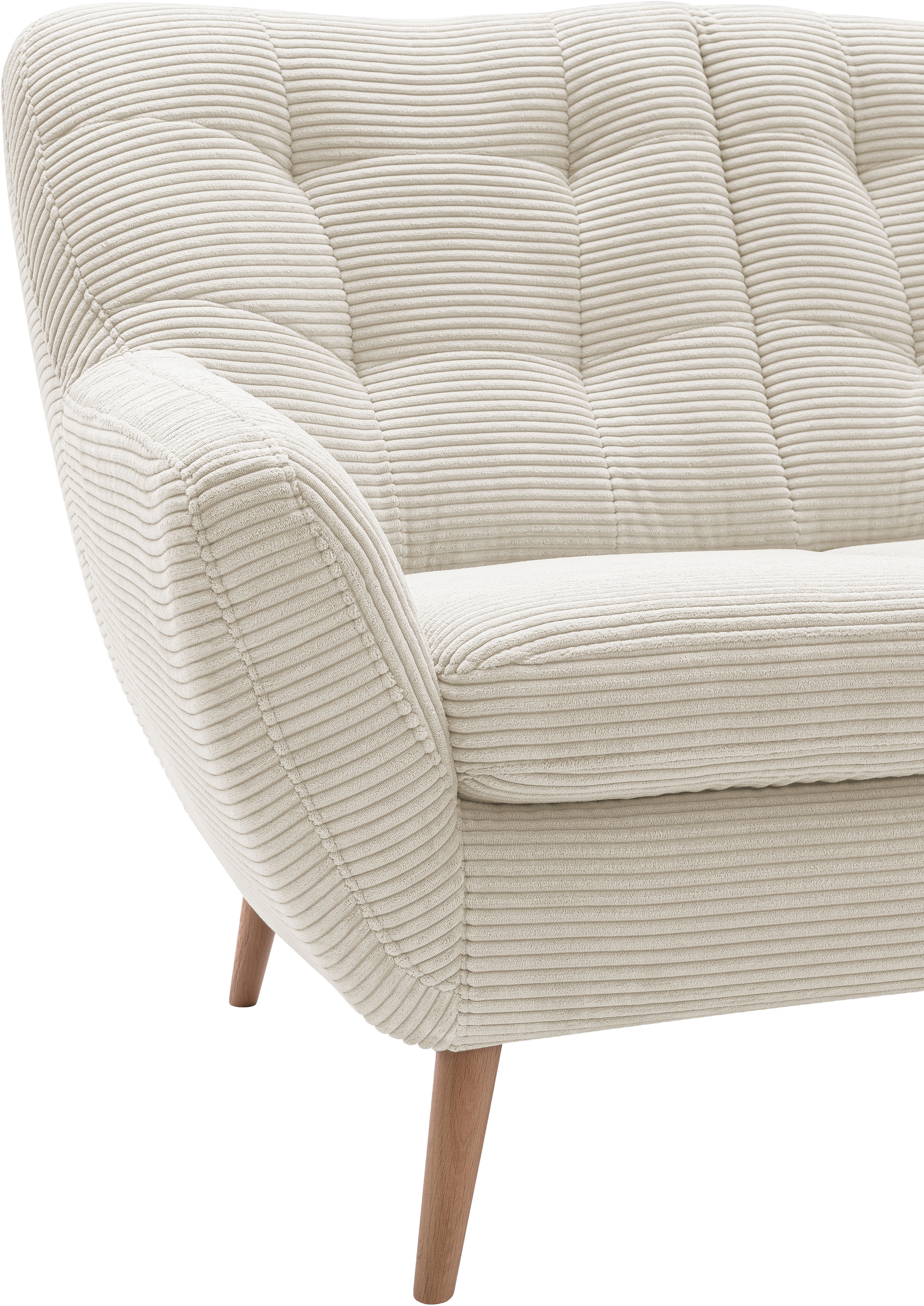 exxpo - sofa fashion 2-Sitzer »Scandi, bequem, aufwendige Rückenpolsterung für mehr Sitzkomfort«, akuelle Farben in hochwertige Bezugsqualitäten, Holzfuß