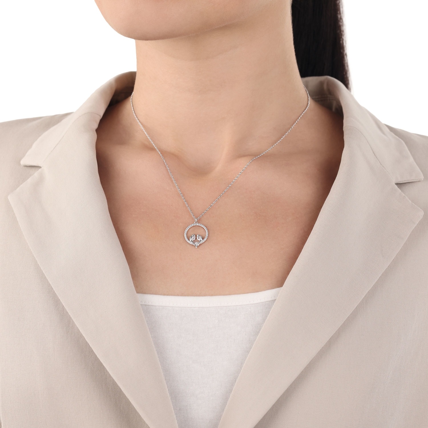 Amor Kette mit Anhänger »Kreis mit niedlichem Vogel-Design« mit Zirkonia (synth.)