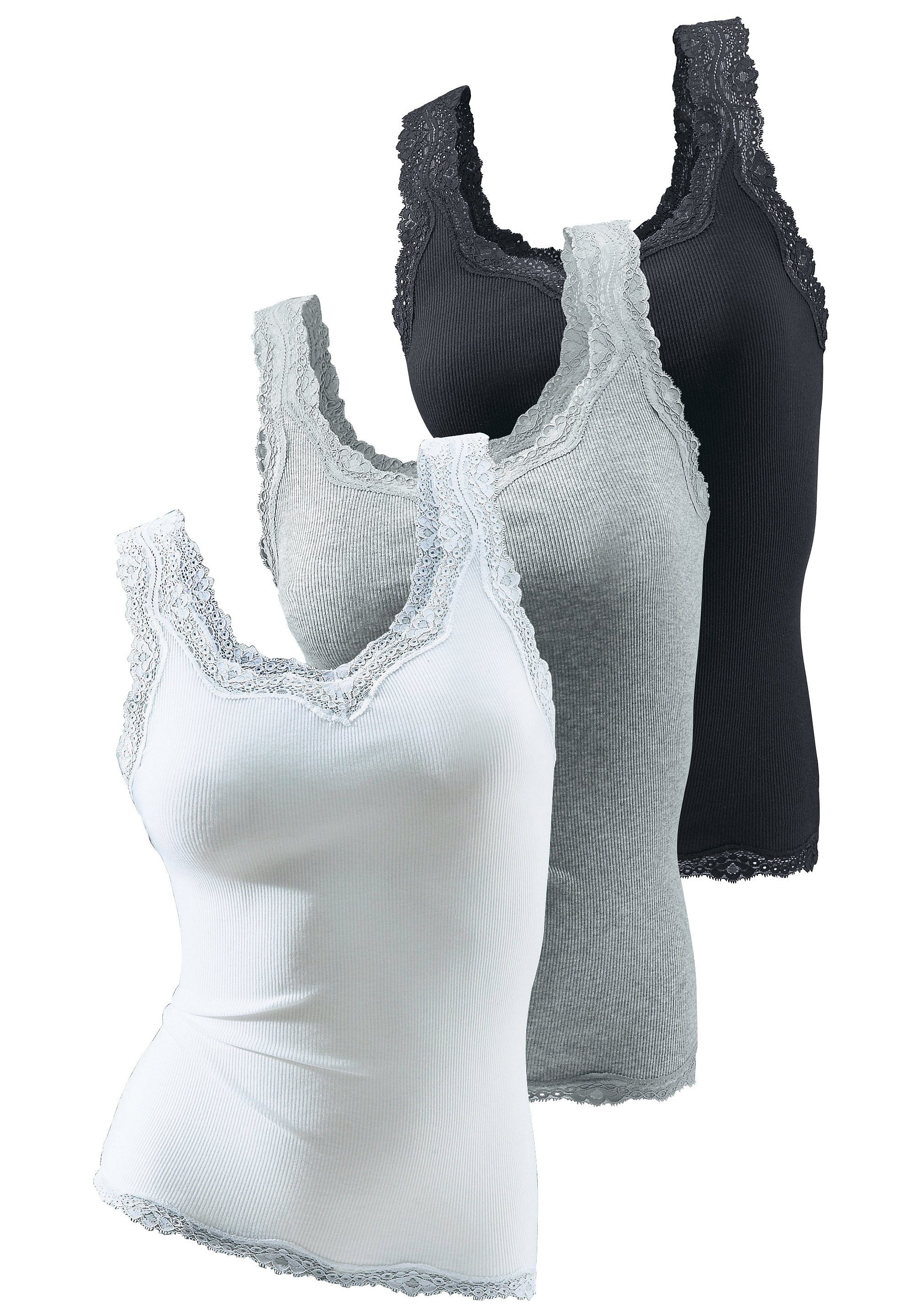 Tanktop, (3er-Pack), mit Spitze