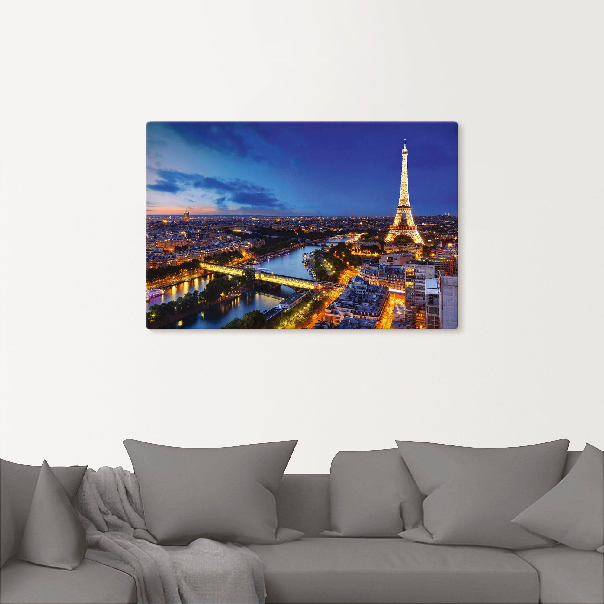 oder Shop und Artland »Eiffelturm im OTTO Wandaufkleber (1 St.), als Paris«, Alubild, Paris, versch. Abend, am Online Seine Leinwandbild, Wandbild in Poster Größen