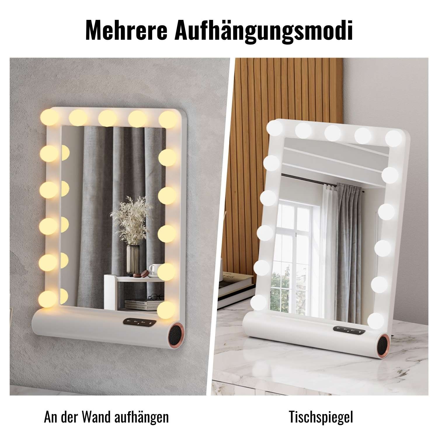 Loevschall Schminkspiegel »Anna Hollywood Spiegel mit LED-Beleuchtung & Bluetooth-Lautsprecher« Wand- oder Standnutzung, Memory-Funktion & 30-Min-Autoschalt