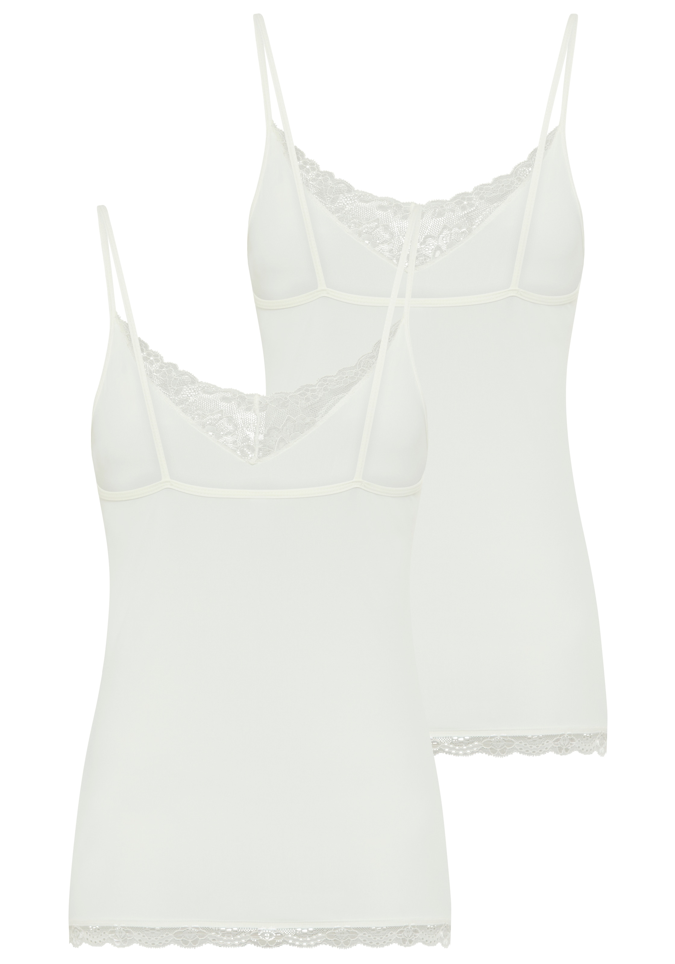 YSABEL MORA Spaghettitop 2er Pack,  elastisch, Spitzeneinsatz, schmale Träger, femininer Stil