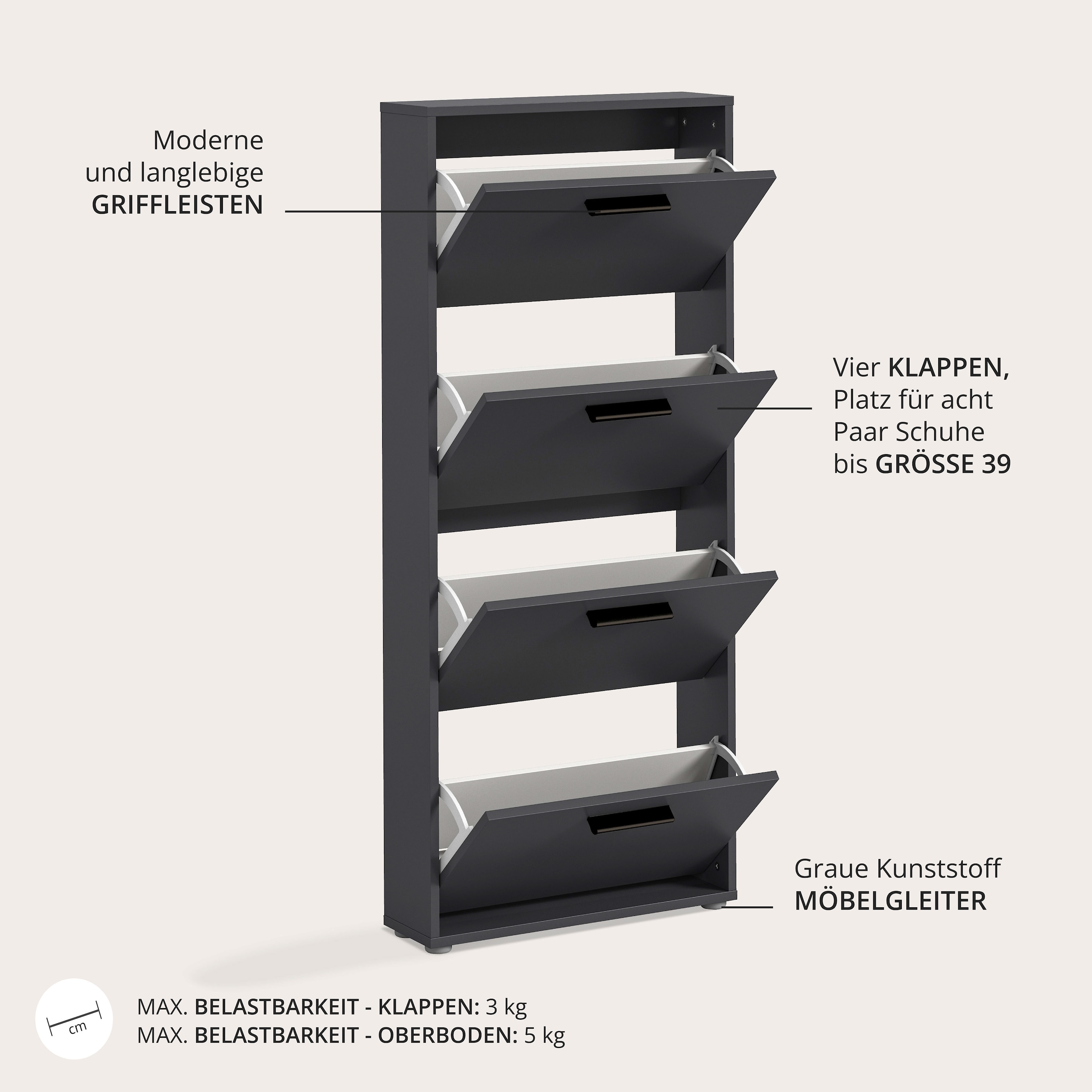 HBZ Schuhkipper »Sam Schuhkipper, Schuhschrank BxHxT 59x136x17 cm« 1 Stk. tlg. mit 4 Klappen
