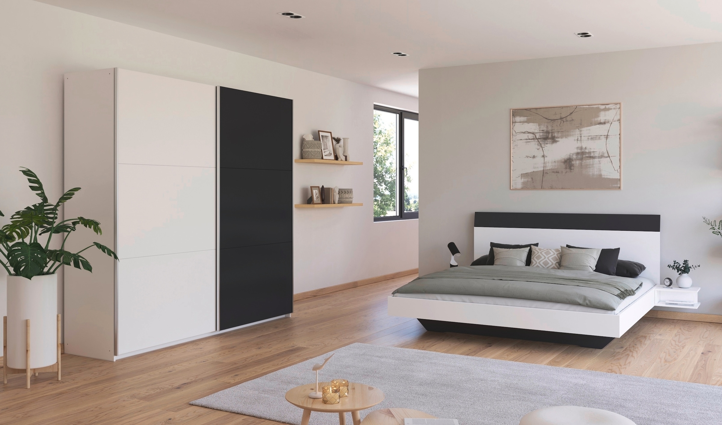 Rauch Schlafzimmer-Set »Monza« mit Schwebetürenschrank Breite 218 cm, Bettanlage in 2 Breiten in weiß