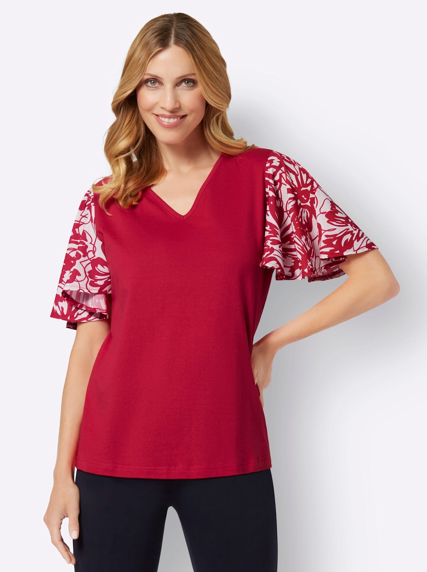 Classic Basics Damen Kurzarmshirt »V-Shirt« 1 Stk. tlg. in rot, Größe 56
