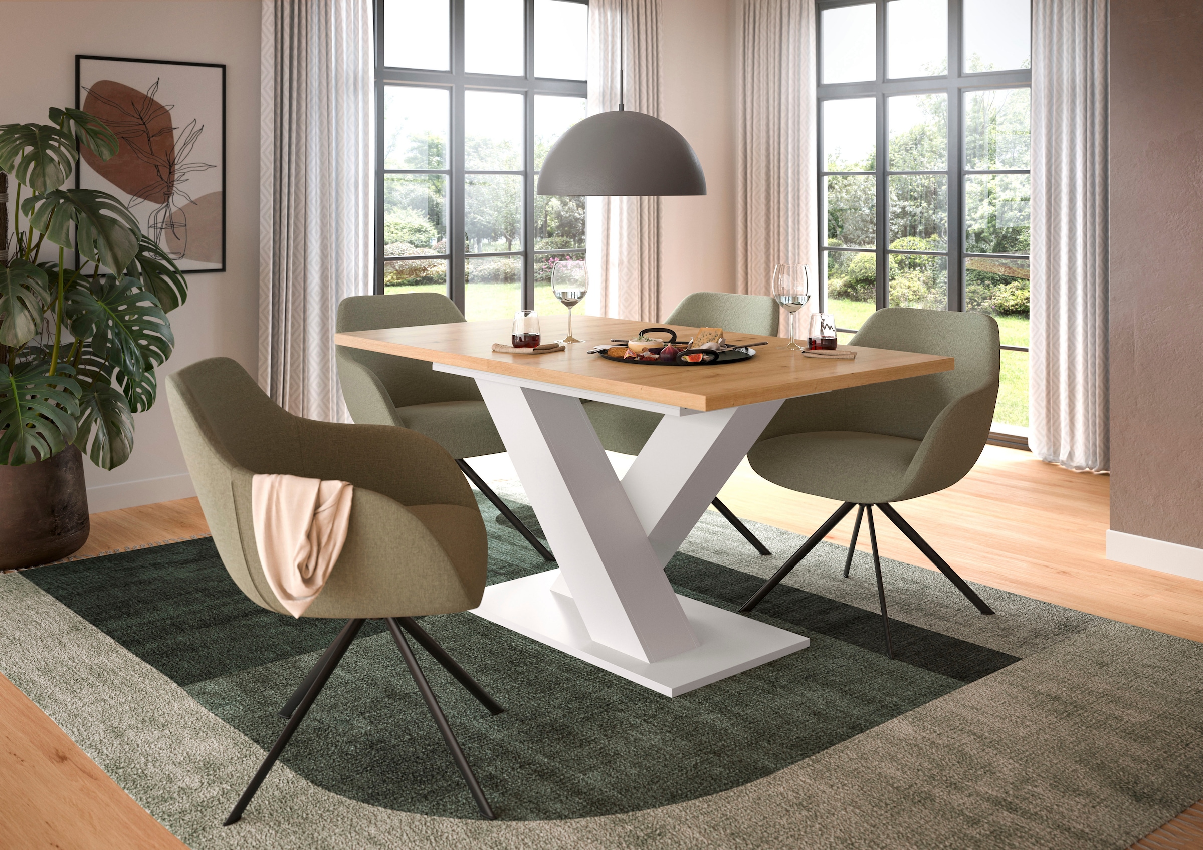 INOSIGN Esstisch »Motus, ausziehbar 150 -190 cm, inklusive 40 cm Einlegeplatte«, (Set, 1 St.), X-Gestell mit Bodenplatte, Tisch, Küchentisch, Esszimmer, Küche