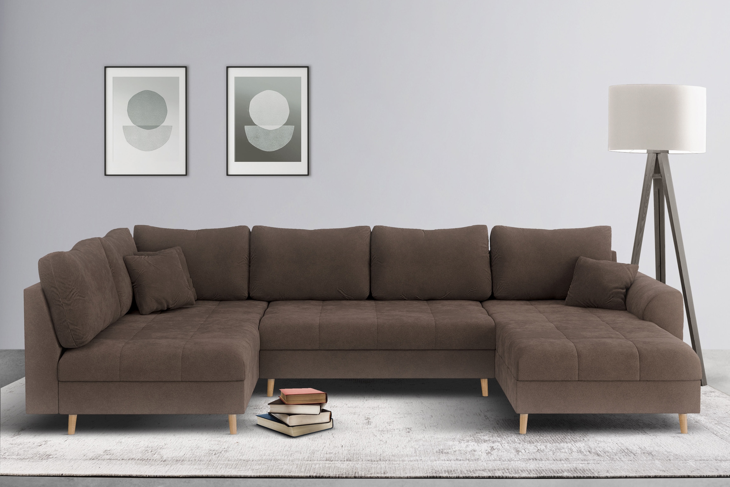 Home affaire Wohnlandschaft »CHARRE U-Form mit Ottomane, Maße B/T/H: 310/161/81 cm« feine Steppung, lose Rücken- und Zierkissen, auch in Cord und Bouclé