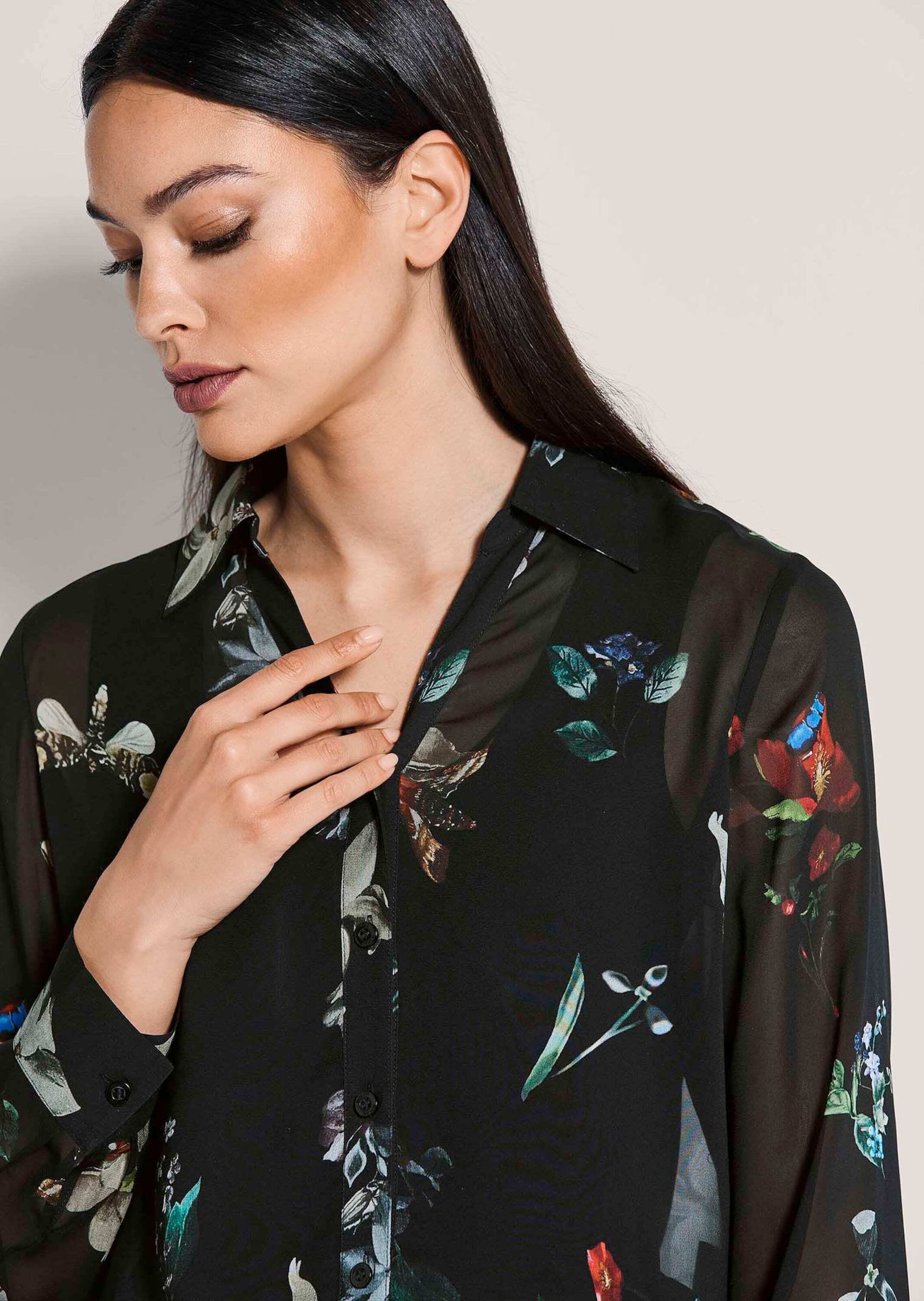 MADELEINE Langarmbluse »Bluse Viskosebluse mit floralem Muster« Durchgehende Knopfleiste