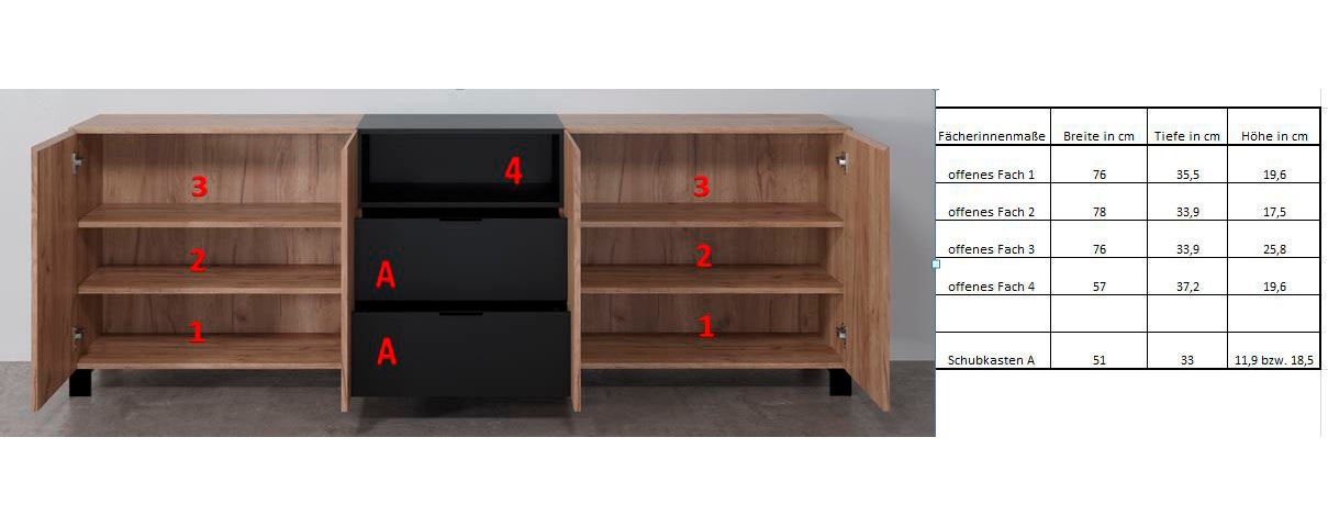INOSIGN Sideboard »Kriens«, Anrichte mit 7 Fächern und 2 Schubladen, B/H 227/ 78 cm