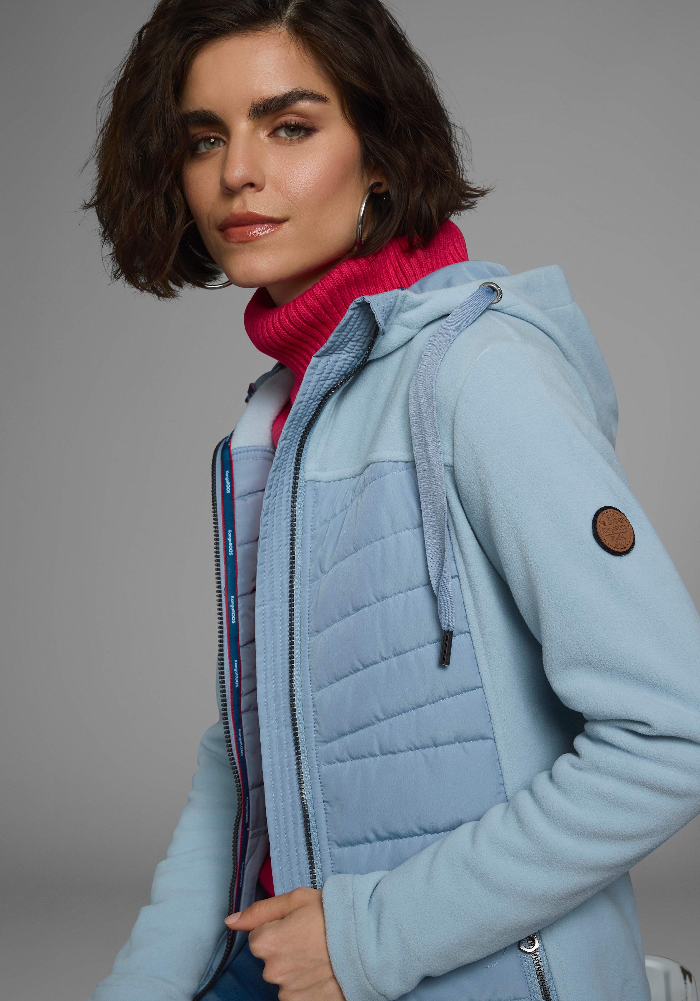 KangaROOS Langjacke, mit Kapuze, Hybridjacke - Fleecejacke mit wattierten Bereichen