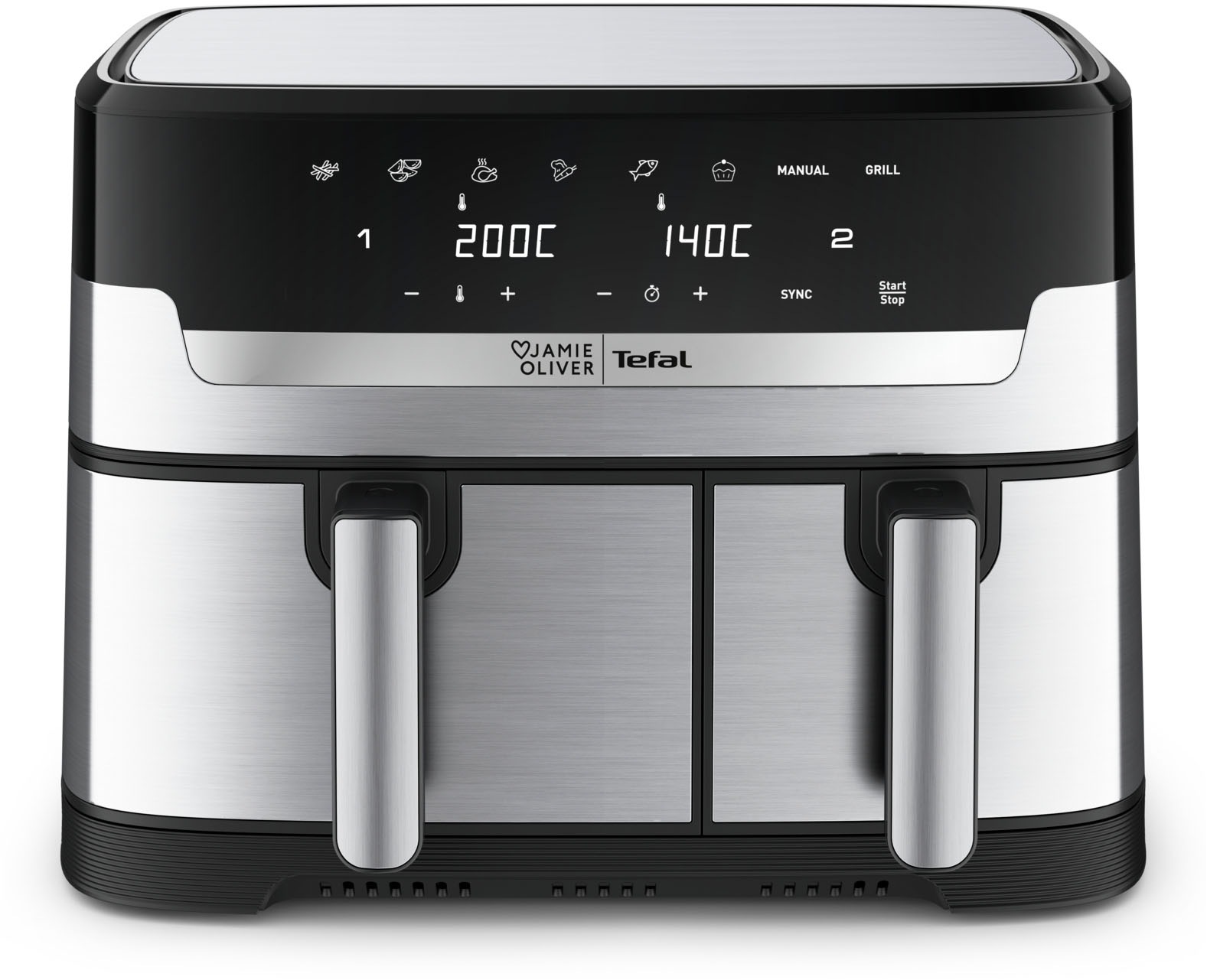 Tefal Heißluftfritteuse »Jamie Oliver by Tefal EY90JDE Dual Easy Fry & Grill«, 2700 W, Heissluftfritteuse Doppelkammer, 8 automatische Programme, EY90JDE