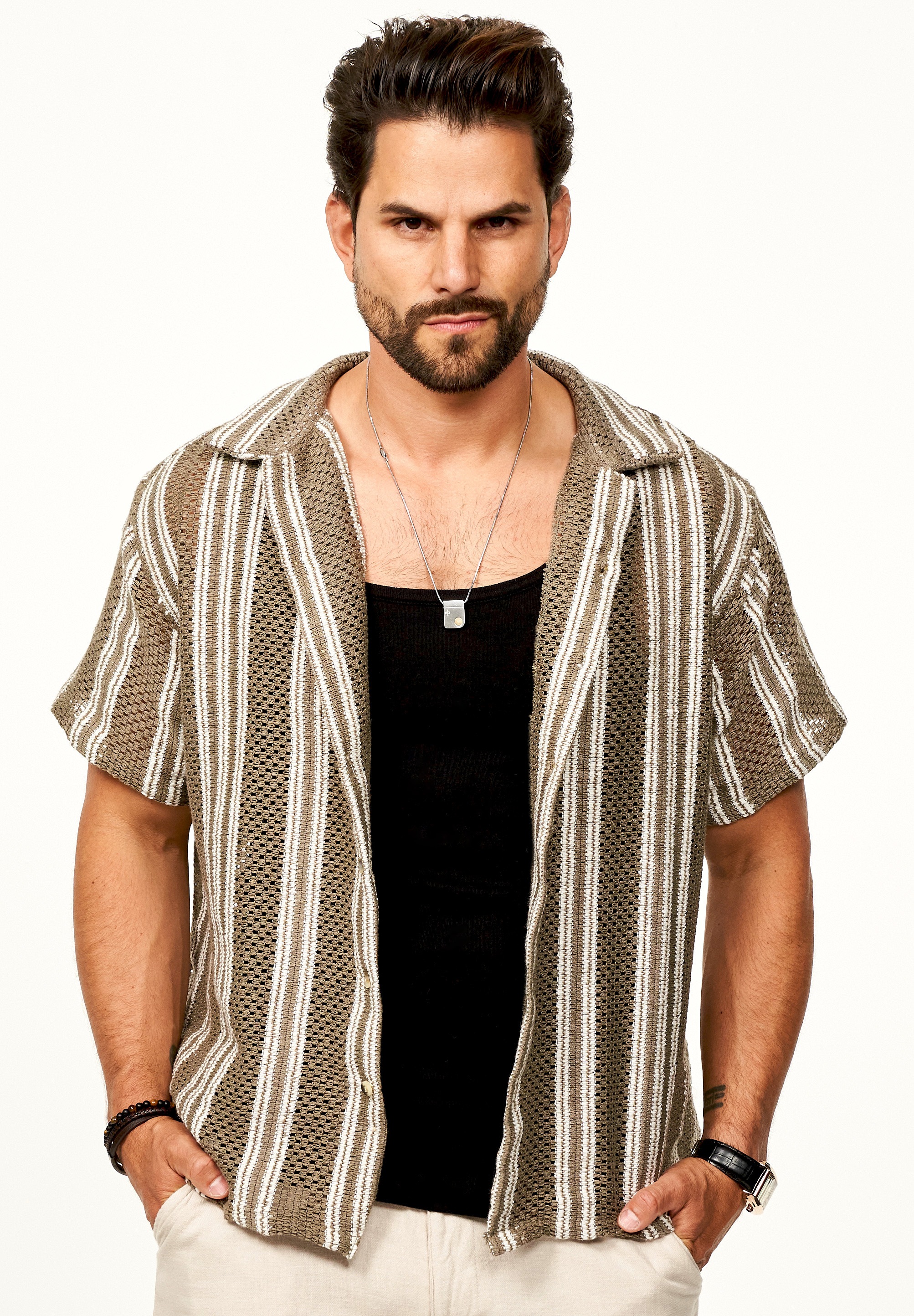 SOULSTAR Kurzarmhemd »Freizeithemd als Kurzam Strick Hemd im Retro-Look - Strick Polo-Hemd Overshirt im Regular-Fit für Herren« Overshirt im Regular-Fit Freizeithemd T-Shirt