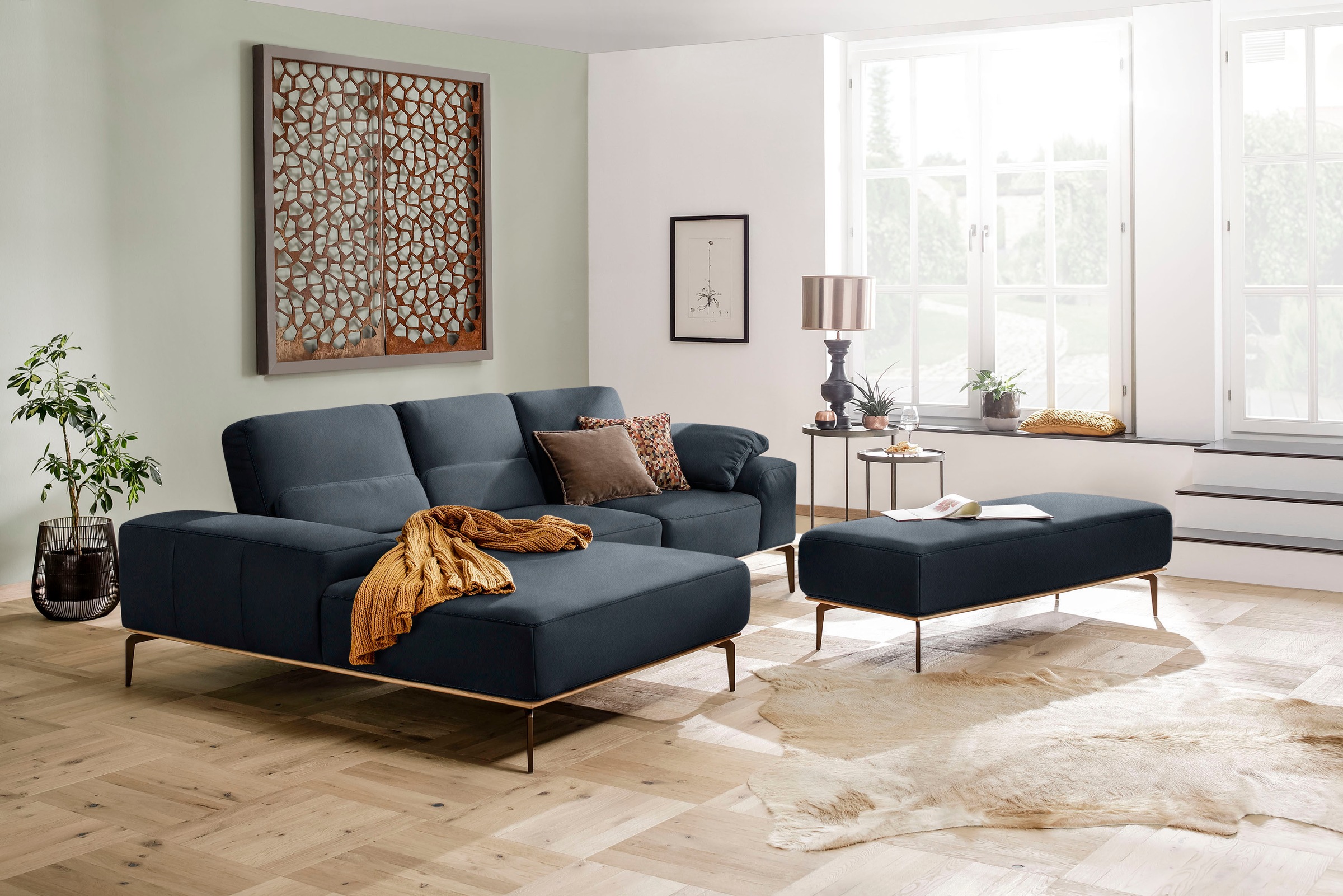 W.SCHILLIG Ecksofa »run, Designsofa mit tollem Sitzkomfort, bequem, L-Form«, mit Holzsockel, Füße in Bronze pulverbeschichtet, Breite 279 cm