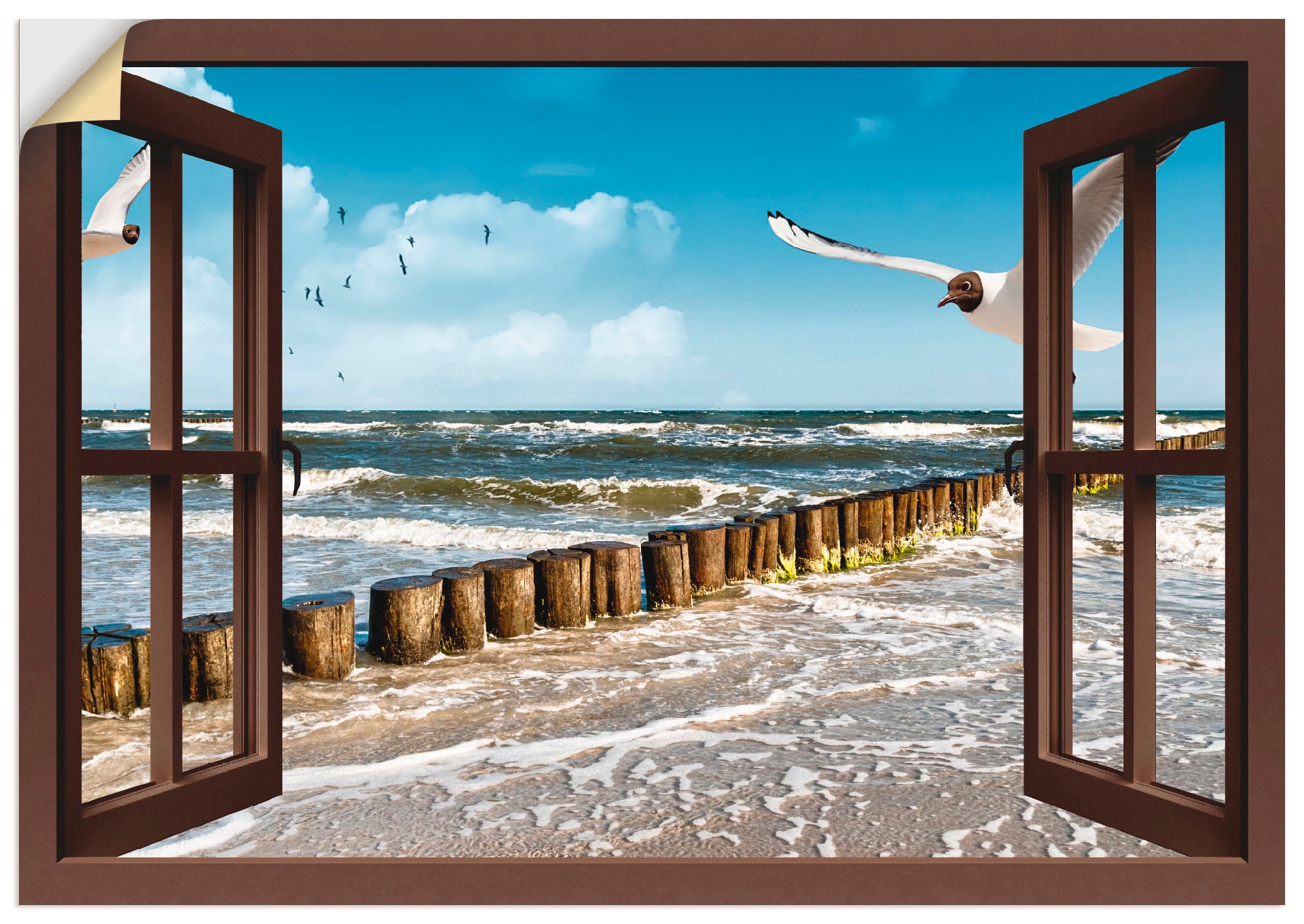 Artland Wandbild »Fensterblick - Ostsee«, Fensterblick, (1 St.), in vielen Größen & Produktarten -Leinwandbild, Poster, Wandaufkleber / Wandtattoo auch für Badezimmer geeignet