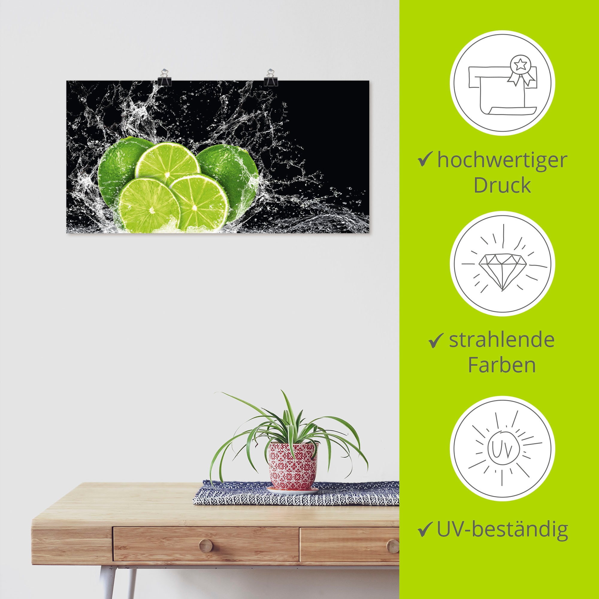 Artland Wandbild »Limone mit Spritzwasser« Obst Bilder 1 Stk. tlg. als Leinwandbild, Poster, Wandaufkleber in verschied. Größen
