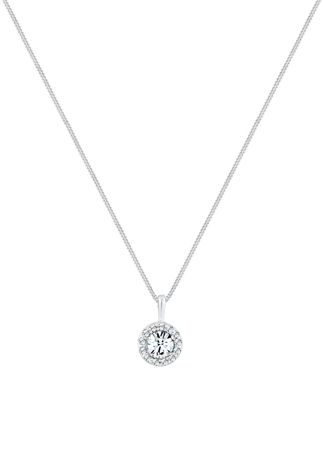 Elli Silberkette »Halskette Solitär Glas Kristalle Weiß 925 Sterling Silber«