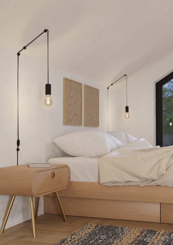 EGLO Hängeleuchte »NARICES Pendellampe, Stahl, E27, IP20, Wohnzimmerlampe, Hängelampe«, 1 flammig, Leuchtmittel E27 | ohne Leuchtmittel, Hängeleuchte, L4,5 x H128 x AL40 cm, schwarz, 1X40W exkl.