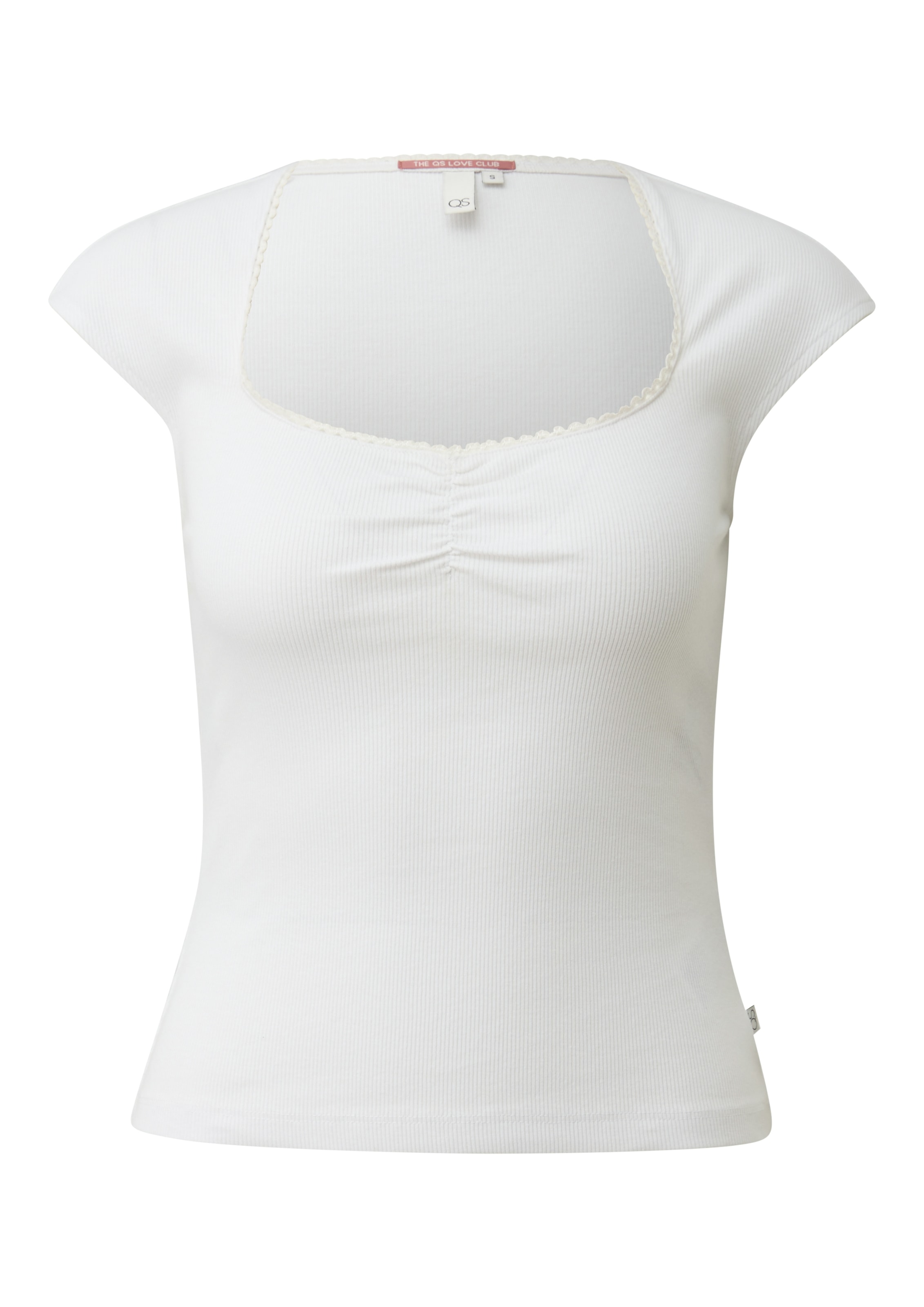 QS Kurzarmshirt mit eckigem Ausschnitt und Häkelkante
