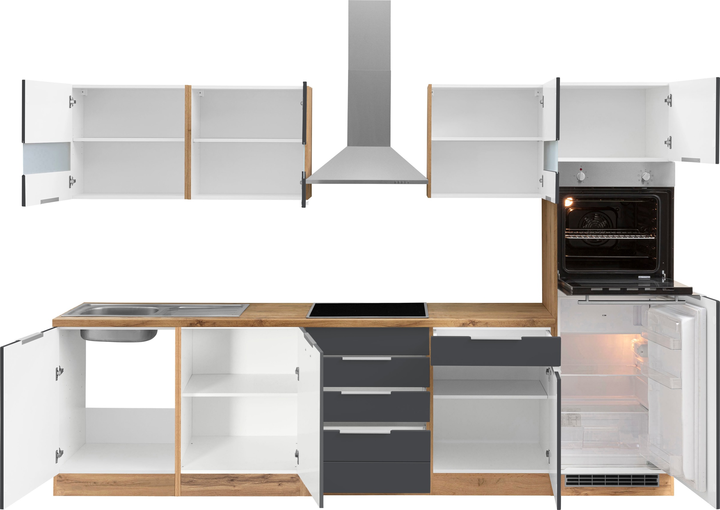 KOCHSTATION Küchenzeile »KS-Luhe« 300 cm breit, wahlweise mit oder ohne E-Geräten, gefräste MDF-Fronten