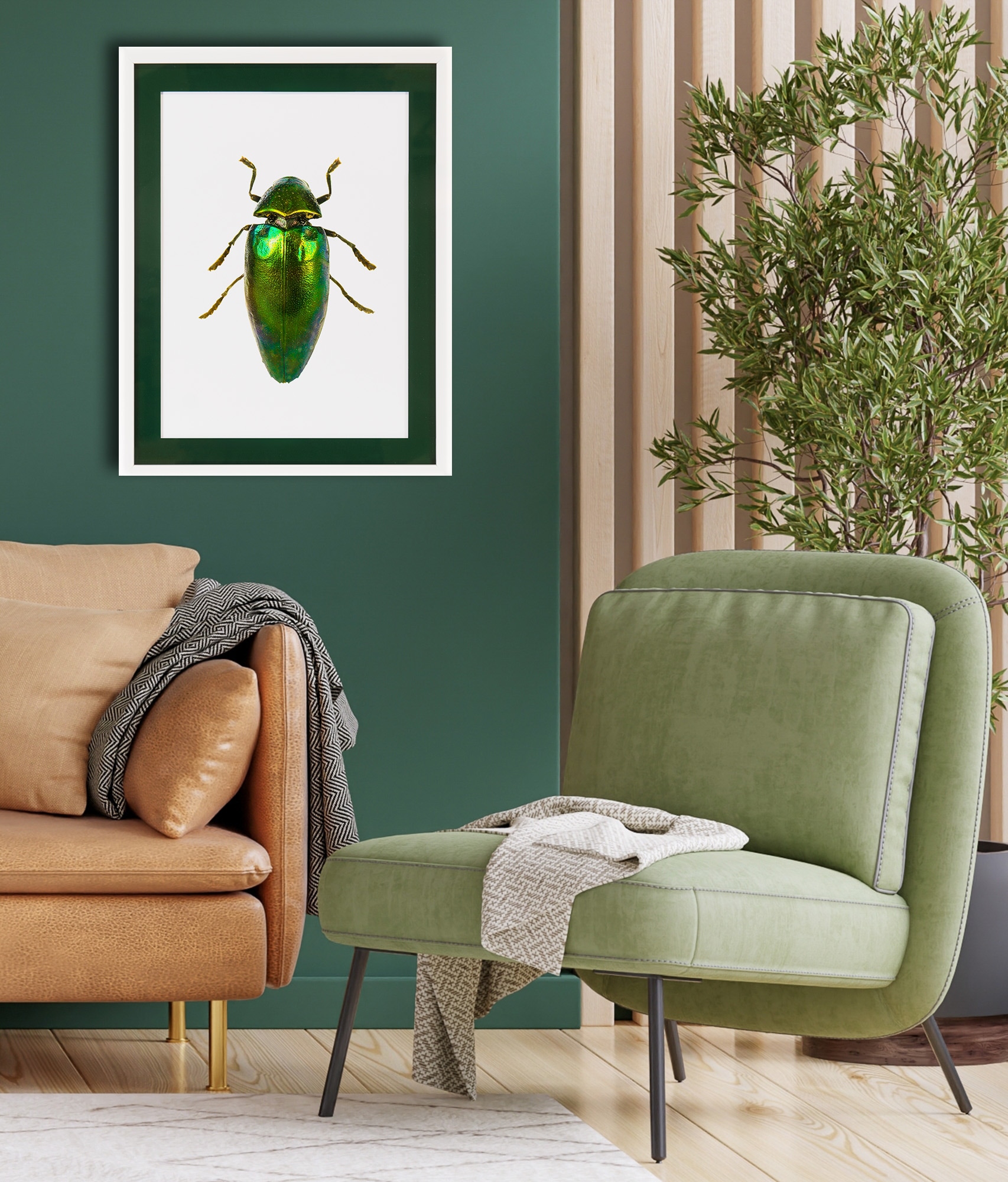 queence Bild mit Rahmen »Käfer, glitzer, dunkelgrün«, Insekten, (1 St.), Poster mit buntem Acrylglas Passepartout