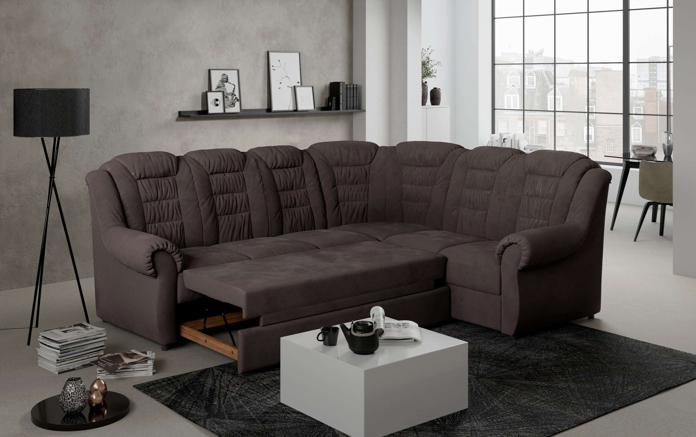 Home affaire Ecksofa »Boston L-Form«, mit hoher Rückenlehne, wahlweise mit Bettfunktion & Stauraum