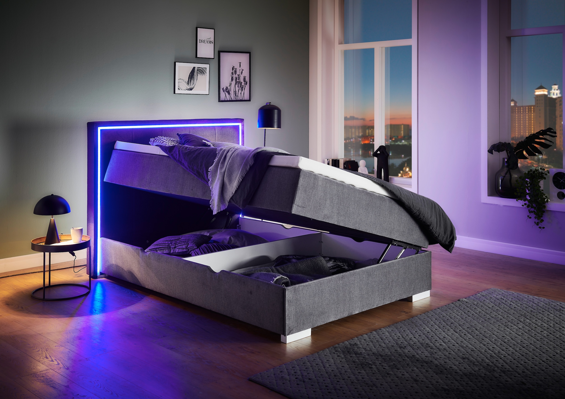 meise.möbel Boxbett »Colorado«, inkl. LED-Beleuchtung im Kopfteil, Bettkasten und Topper