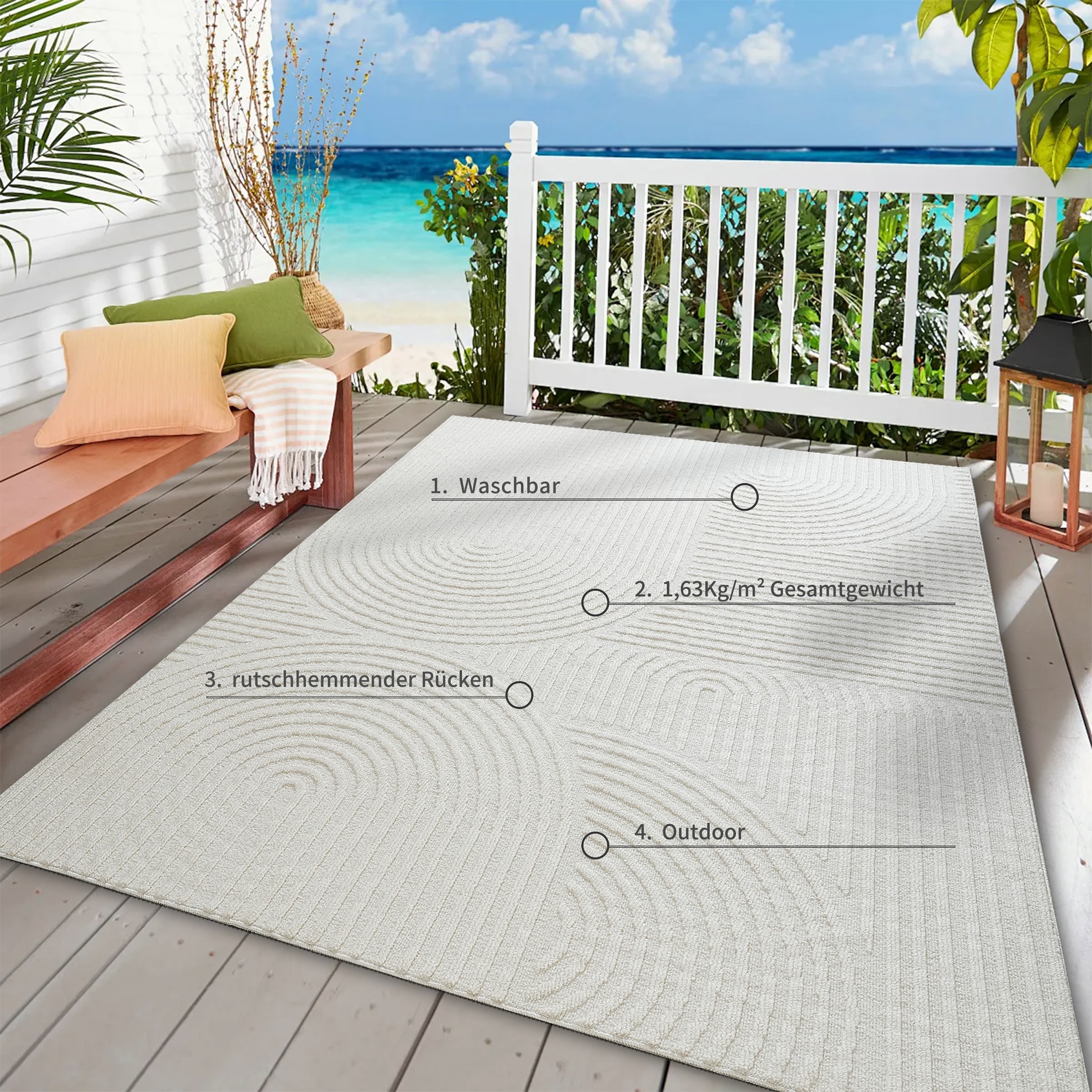 OTTO home Teppich »Jola, In- und Outdoor geeignet, Hoch-Tief-Design, Scandi« rechteckig 9 mm Höhe Hoch-Tief-Struktur, Zen, Wetterfest & UV-beständig, Balkon, Camping