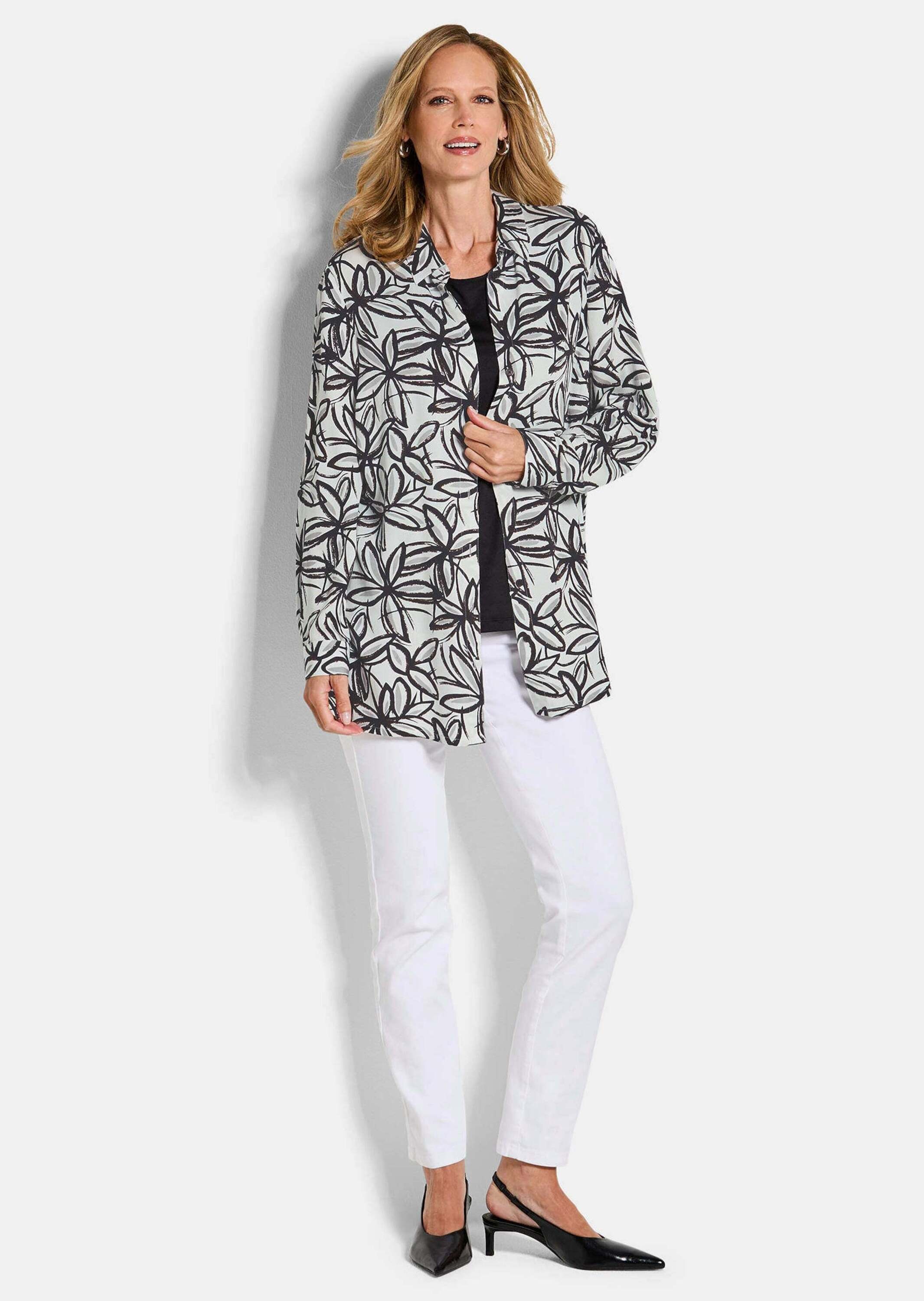 GOLDNER Hemdbluse »Hemdbluse mit Blumenprint« figurschmeichelender Schnitt