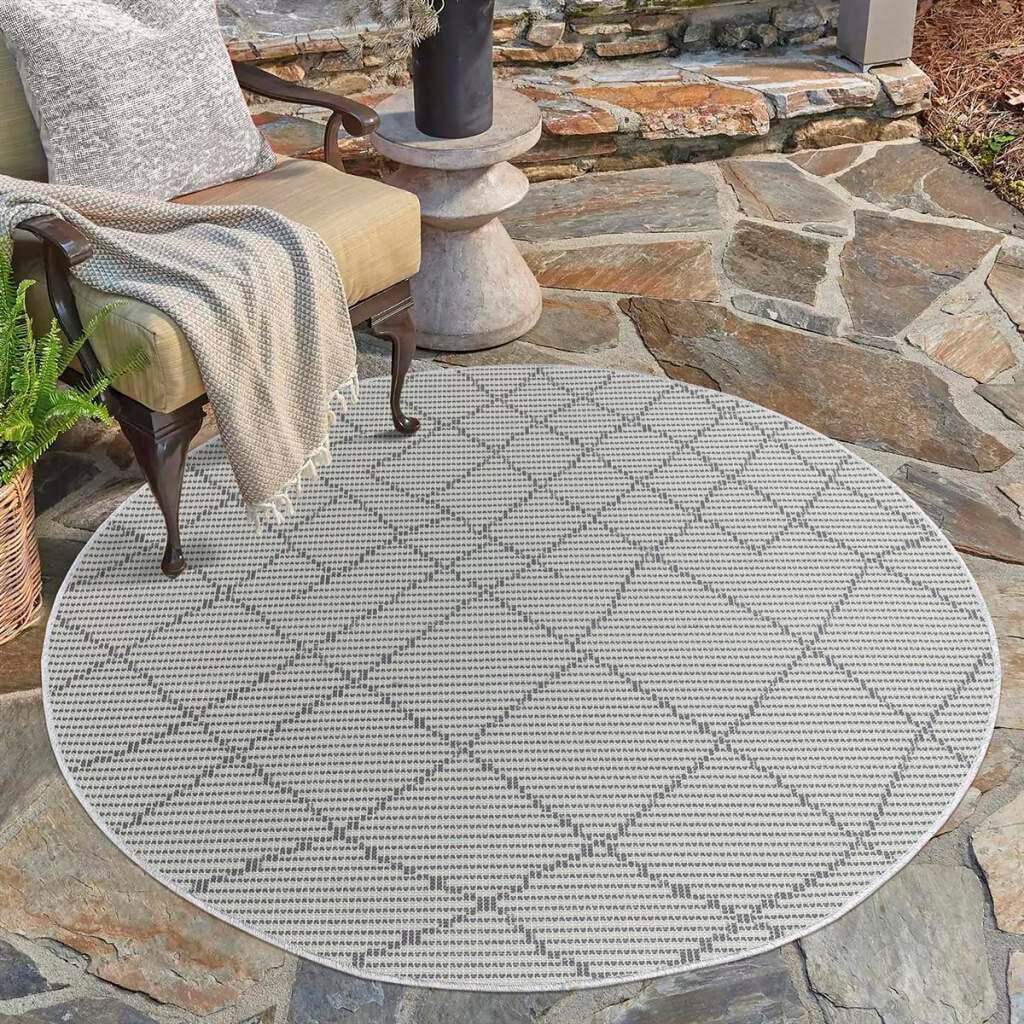 Carpet City Outdoorteppich »PALM3526«, rund, 5 mm Höhe, Wetterfest & UV-beständig, für Balkon, Terrasse, Küche, flach gewebt