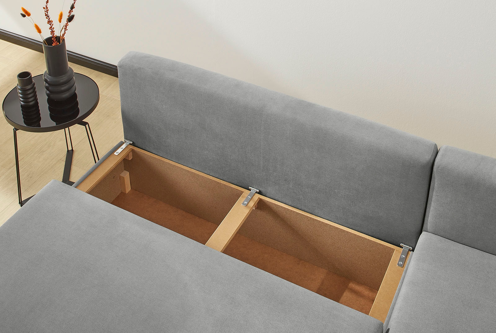 Jockenhöfer Gruppe Ecksofa »Starlight, L-Form, mit indirekter dimmbarer LED-Beleuchtung«, Gästebettfunktion; Stauraum/Bettkasten, mit Kissen