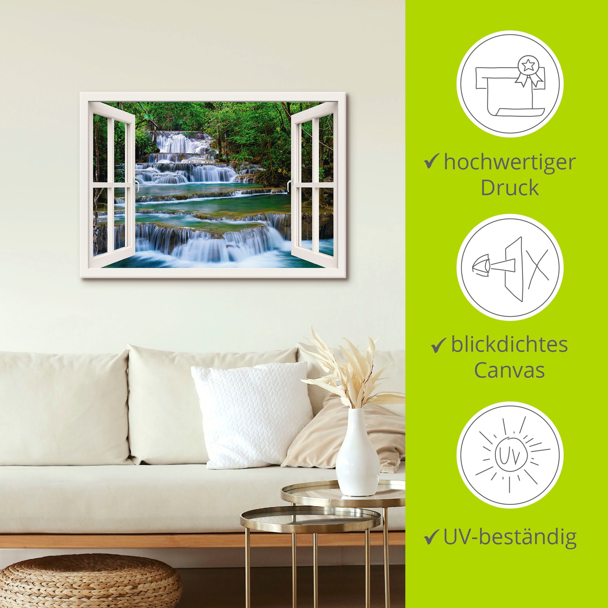 Artland Leinwandbild »Fensterblick Wasserfall in Kanchanaburi« Fensterblick 1 Stk. tlg. als Leinwandbild, Poster, Wandaufkleber in verschied. Größen
