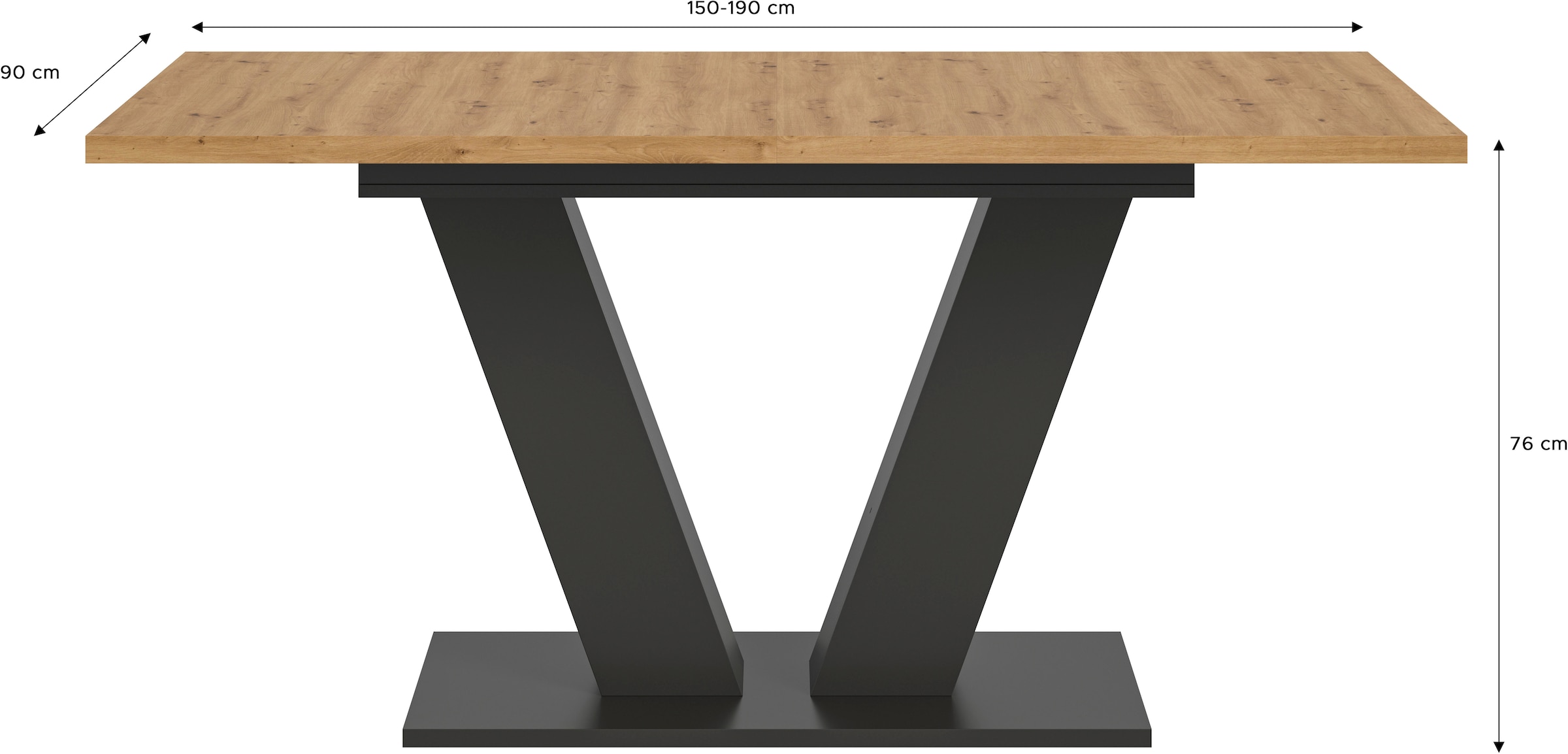 INOSIGN Esstisch »Motus, ausziehbar 150 -190 cm, inklusive 40 cm Einlegeplatte«, V-Gestell mit Bodenplatte, Tisch, Küchentisch, Esszimmer, Küche