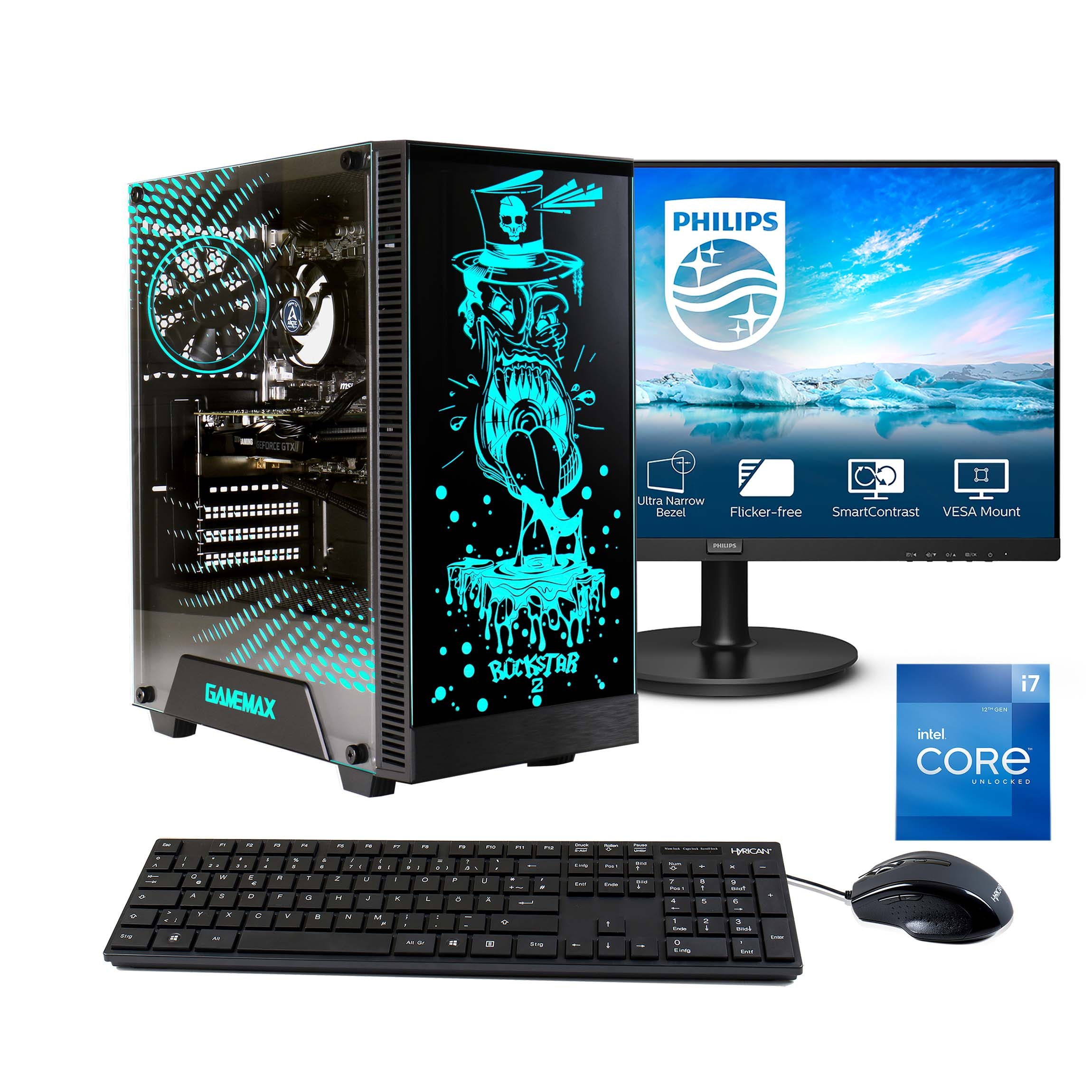 Hyrican Gaming-PC-Komplettsystem »Rockstar SET02298«, Windows 11, Intel Core i7-12700F,inklusive 24" Monitor Philips 241V8LA