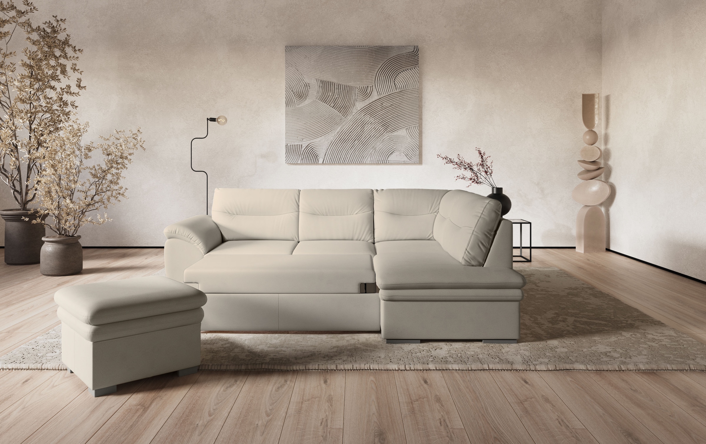 COTTA Ecksofa »Leandra L-Form«, wahlweise mit Bettfunktion & Bettkasten