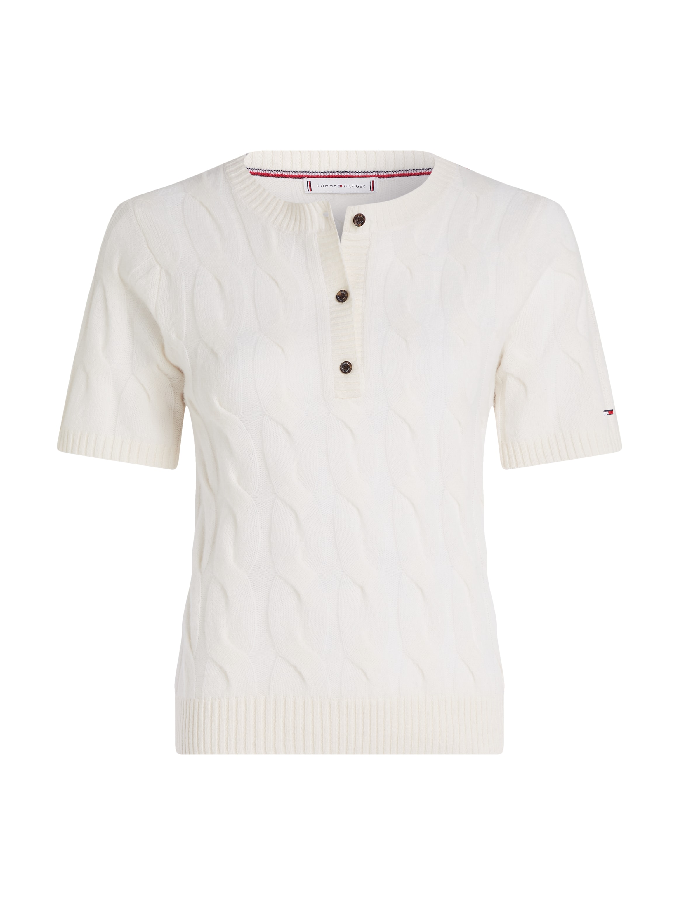 Tommy Hilfiger Strickpullover »SOFT WOOL CABLE SS HENLEY«, mit Zopfmuster, Henley