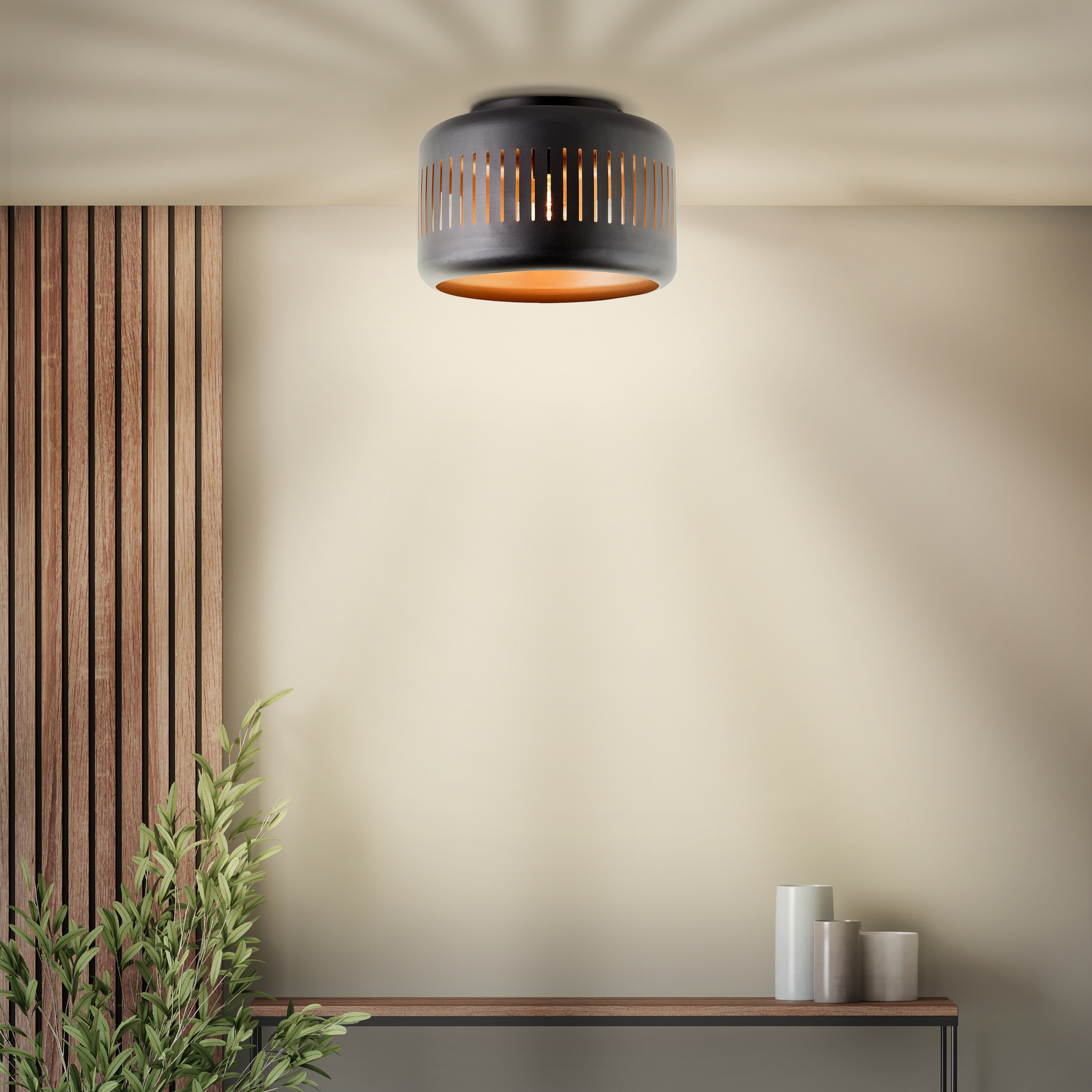Brilliant Deckenleuchte »Tyas«, 1 flammig, Leuchtmittel E27 | ohne Leuchtmittel, 26 x 38 cm, 1 x E27, Metall, schwarz/goldfarben