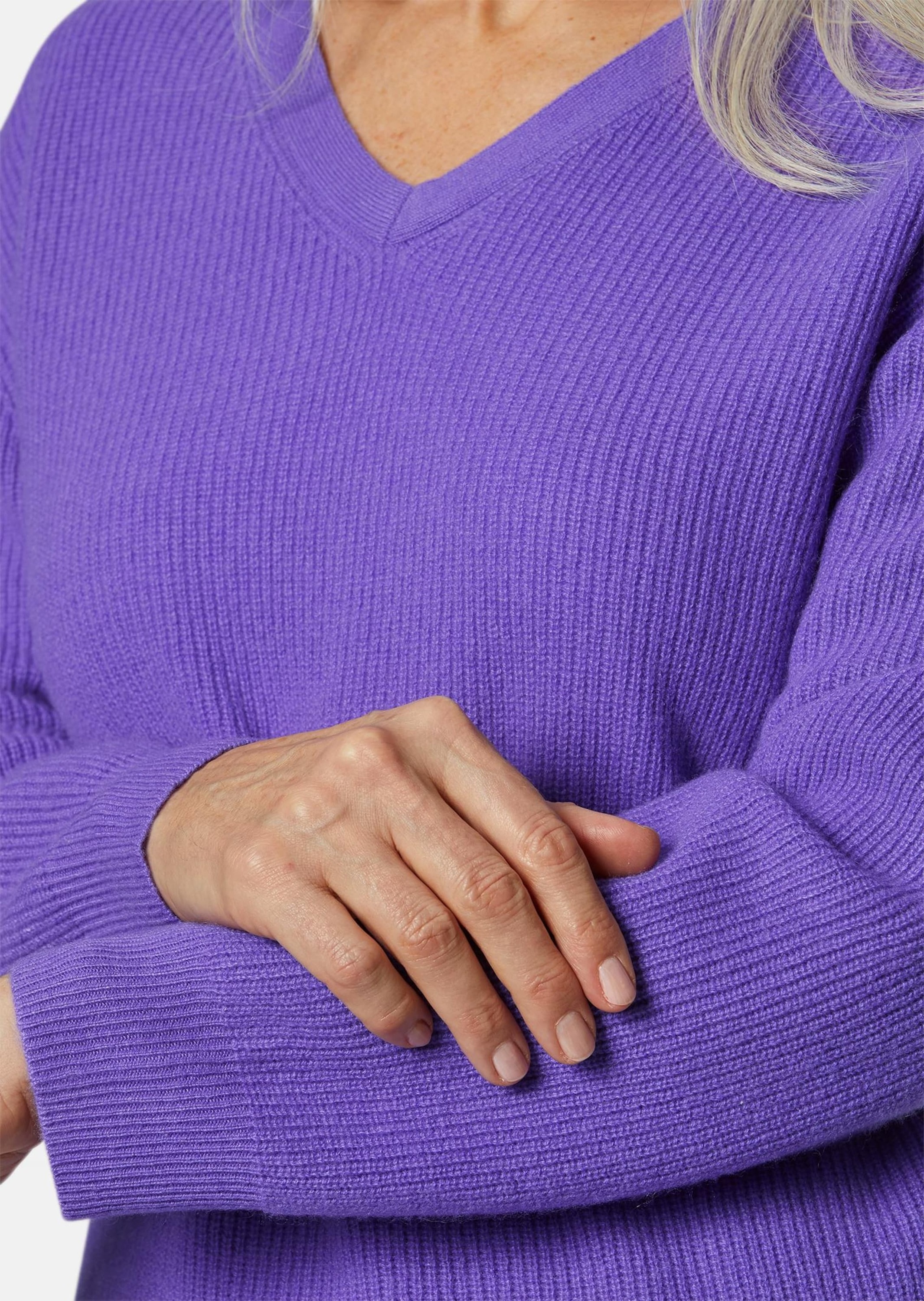 GOLDNER Strickpullover »Kurzgröße Kaschmirpullover in Patentstrick mit V-Ausschnitt«