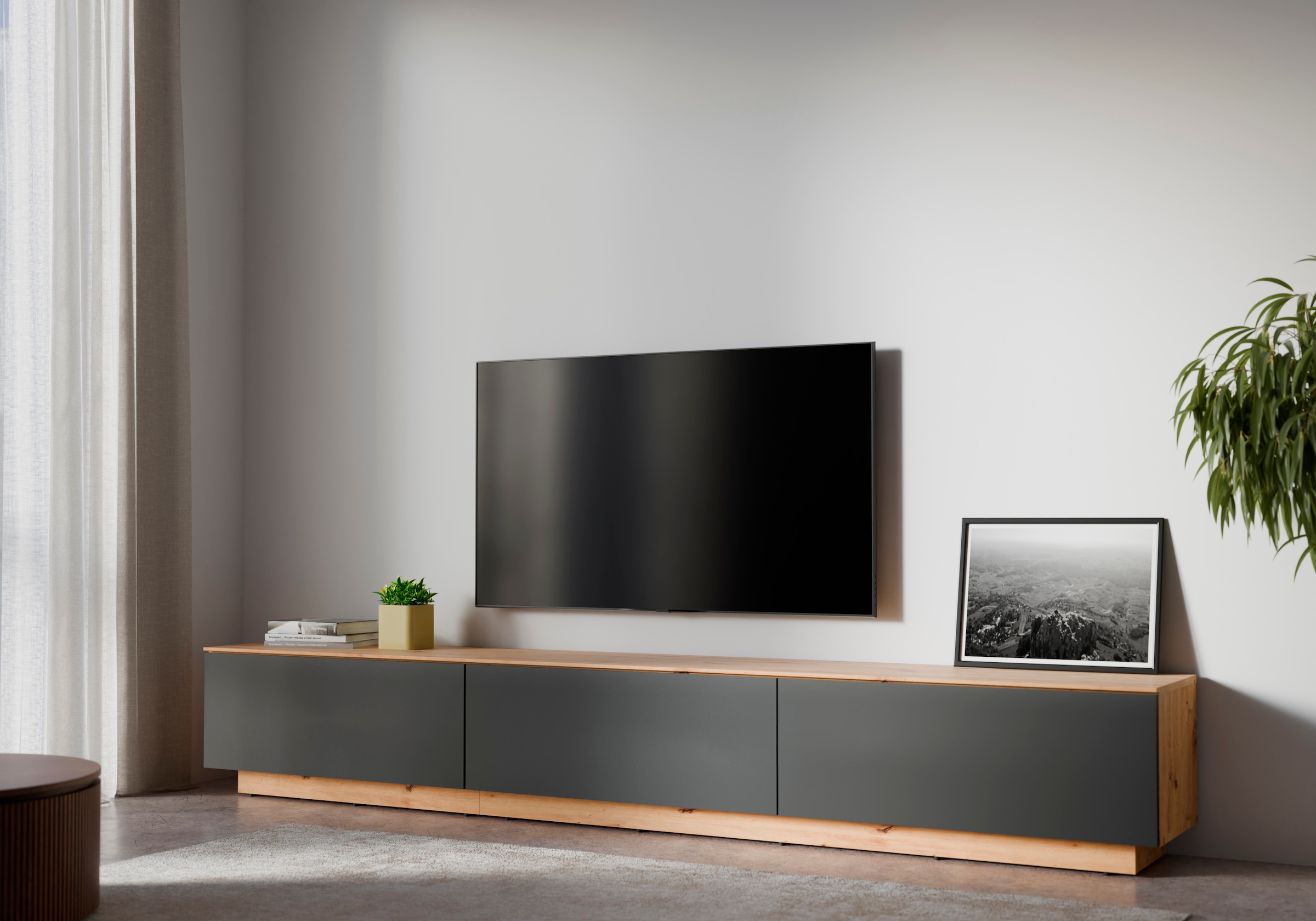OTTO home Lowboard »3 Klappen und viel Stauraum« hängend oder stehend, grifflos, modern, Breite 240cm