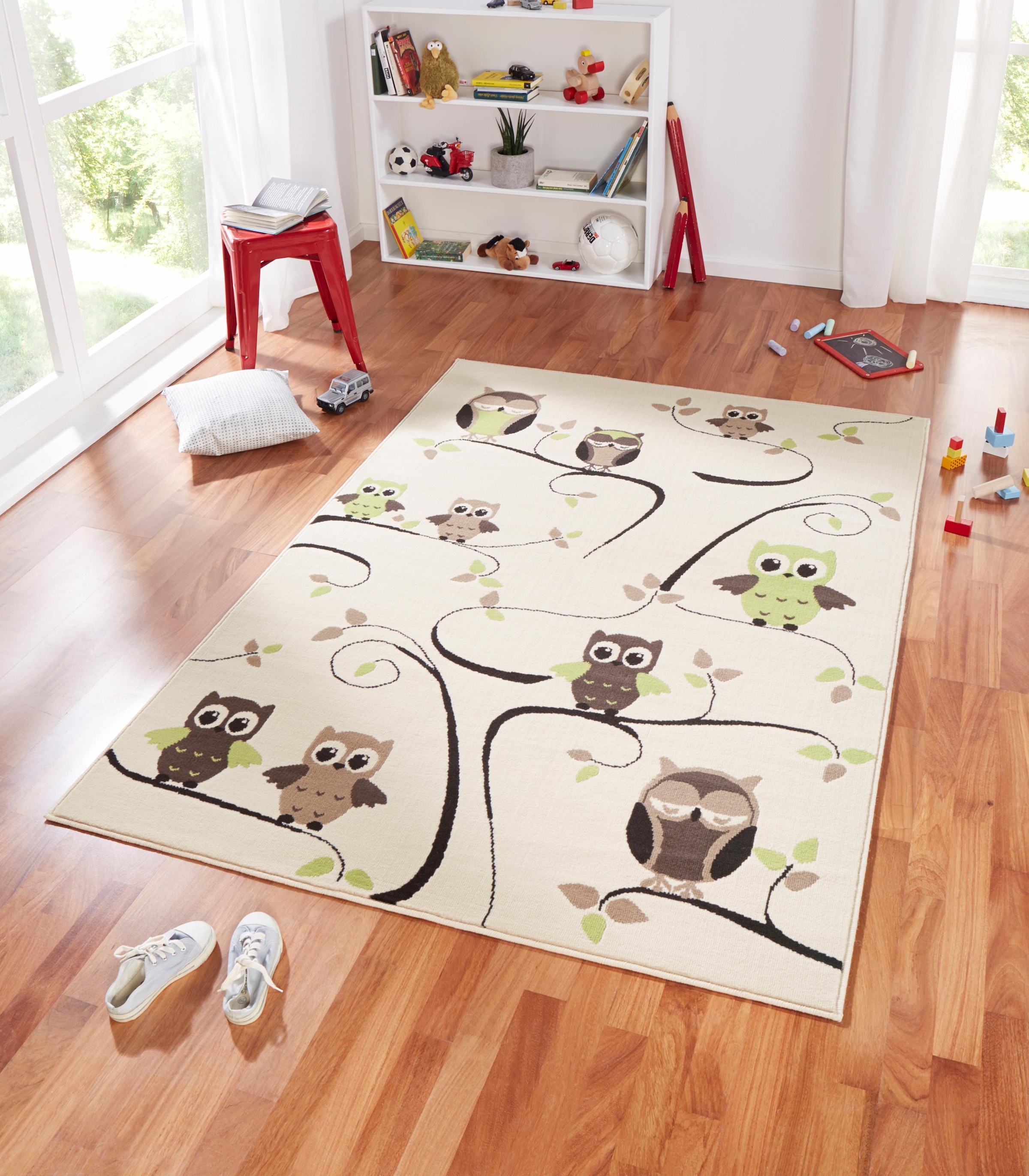 HANSE Home Kinderteppich »Eulen«, rechteckig, 9 mm Höhe, Modernes Eulen Design, Kurzflor, Tiermotiv, Strapazierfähig